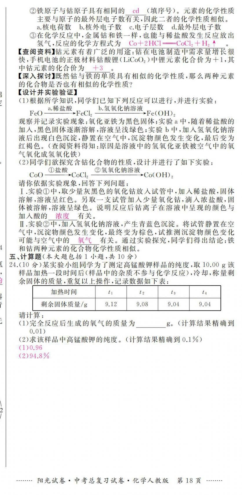 2021年阳光试卷中考总复习试卷化学人教版 第18页