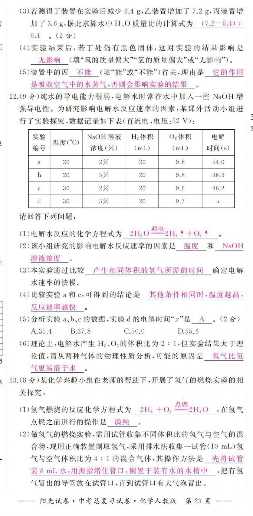 2021年阳光试卷中考总复习试卷化学人教版 第23页