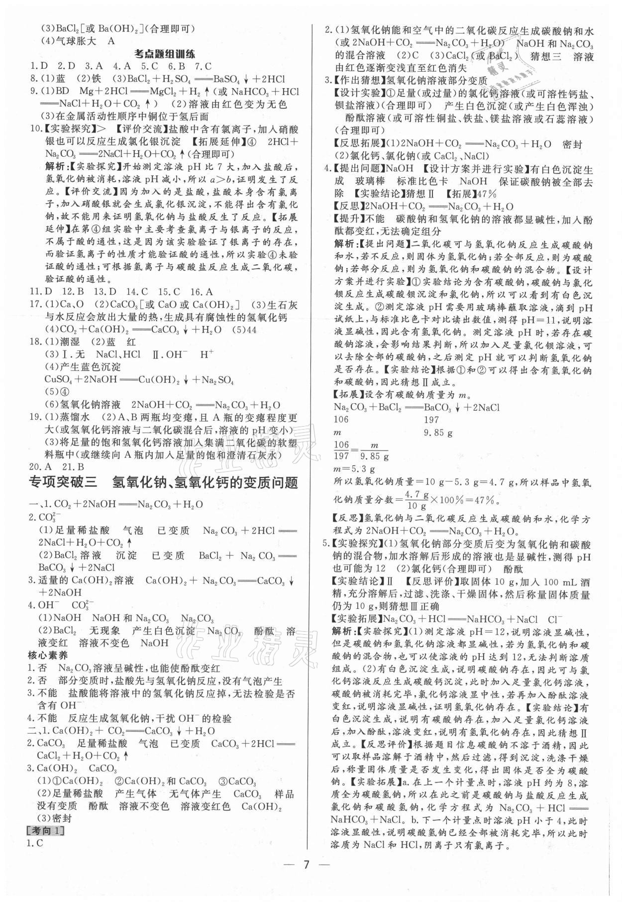 2021年中考對策化學魯教版 參考答案第7頁