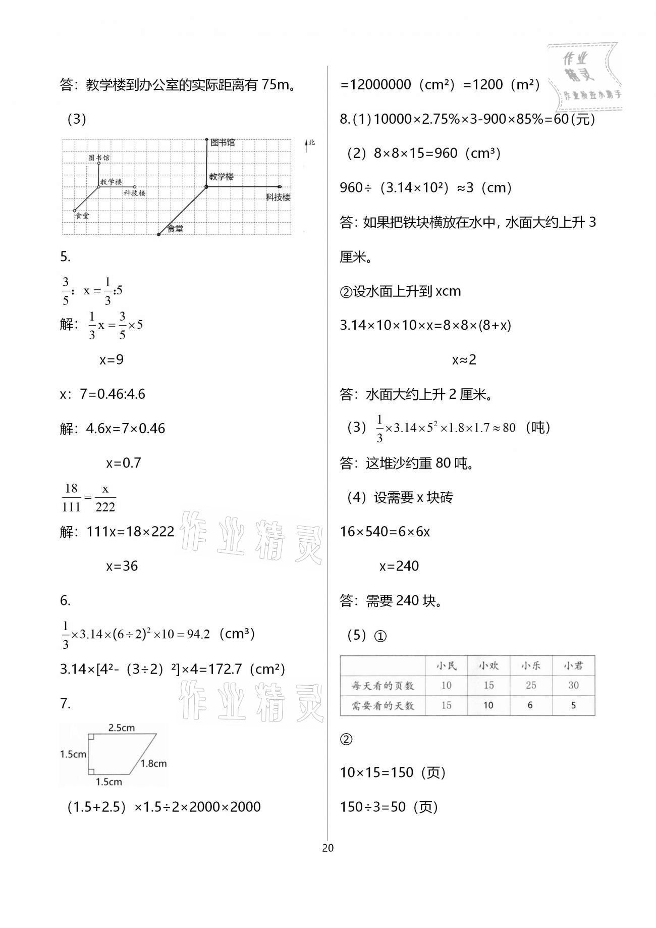 2021年數(shù)學(xué)學(xué)習(xí)與鞏固六年級下冊人教版 參考答案第20頁