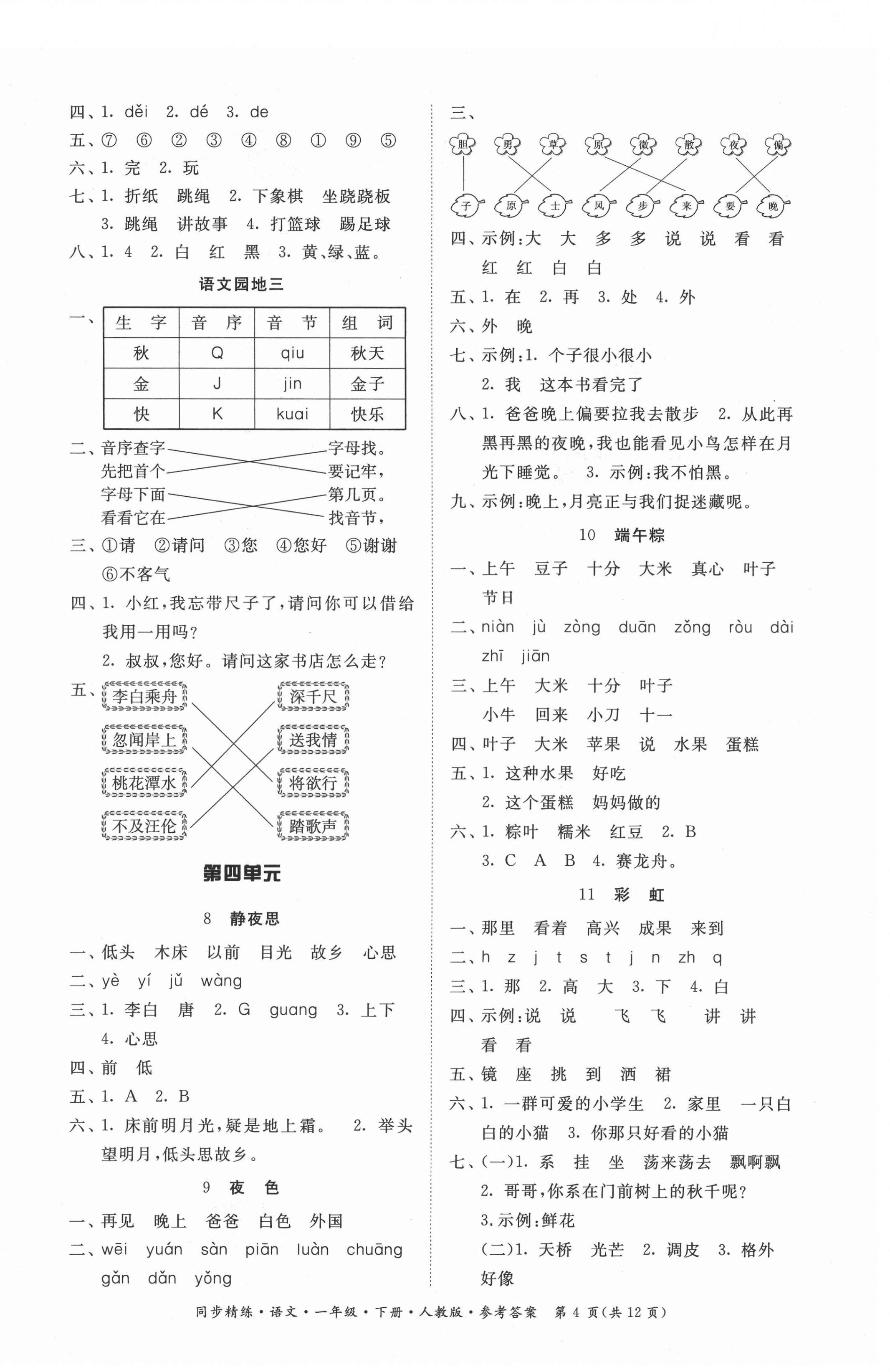 2021年同步精練一年級(jí)語(yǔ)文下冊(cè)人教版廣東人民出版社 第4頁(yè)