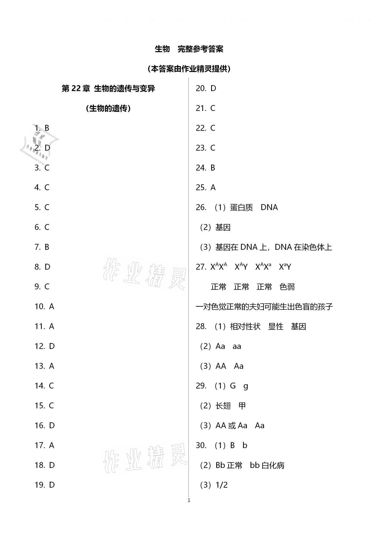 2021年綠色成長互動空間配套練習(xí)八年級生物下冊人教版 參考答案第1頁