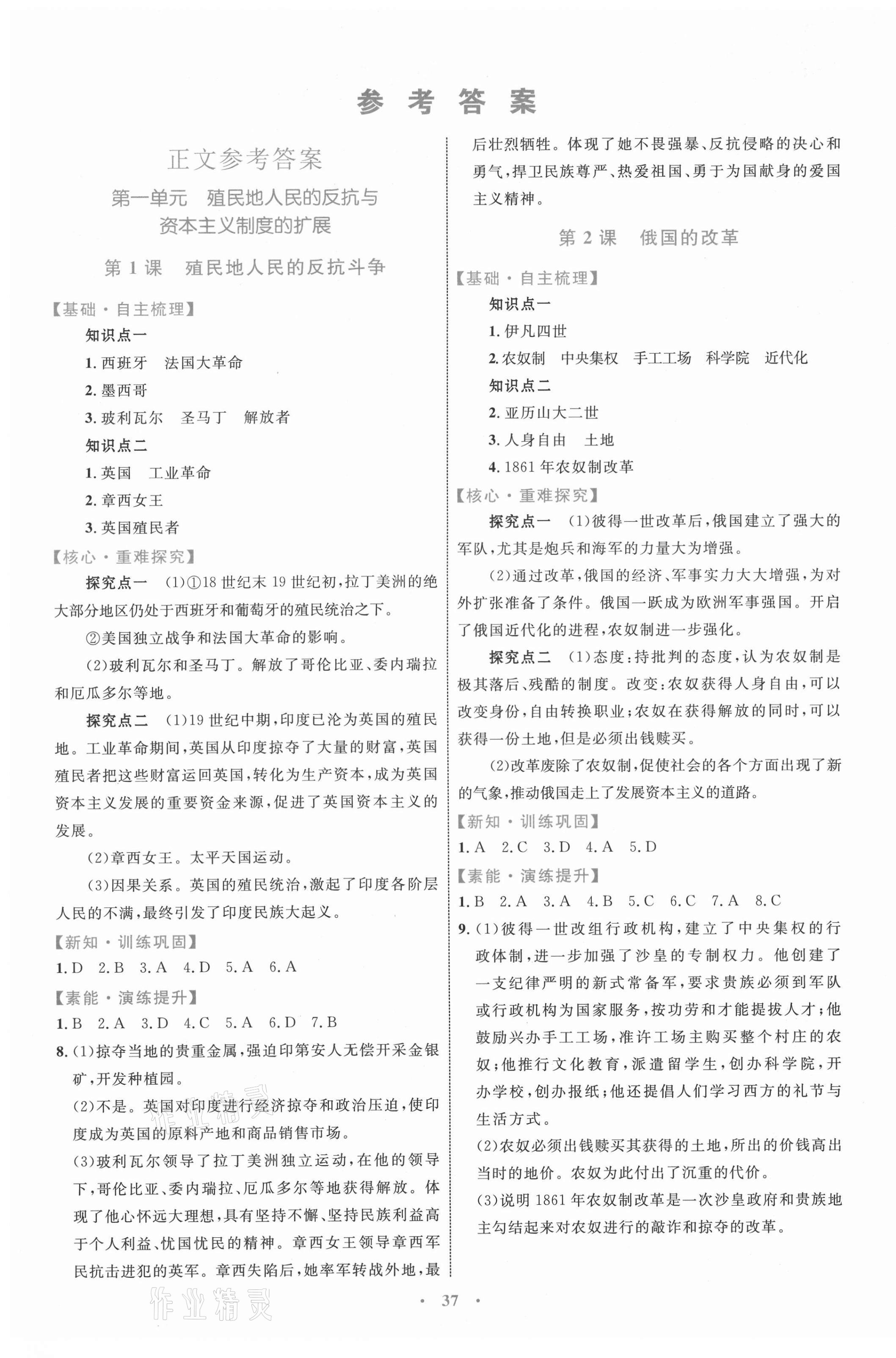 2021年同步学习目标与检测九年级历史下册人教版 第1页