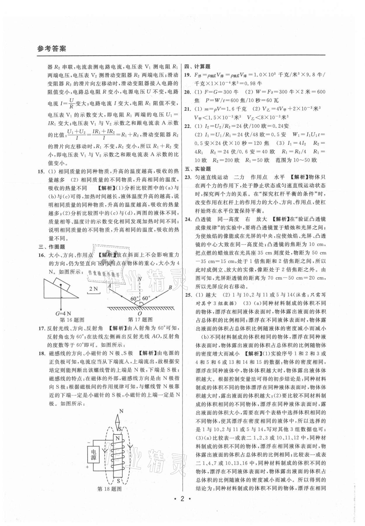 2021年中考實(shí)戰(zhàn)名校在招手物理二模卷上海專版 參考答案第2頁(yè)