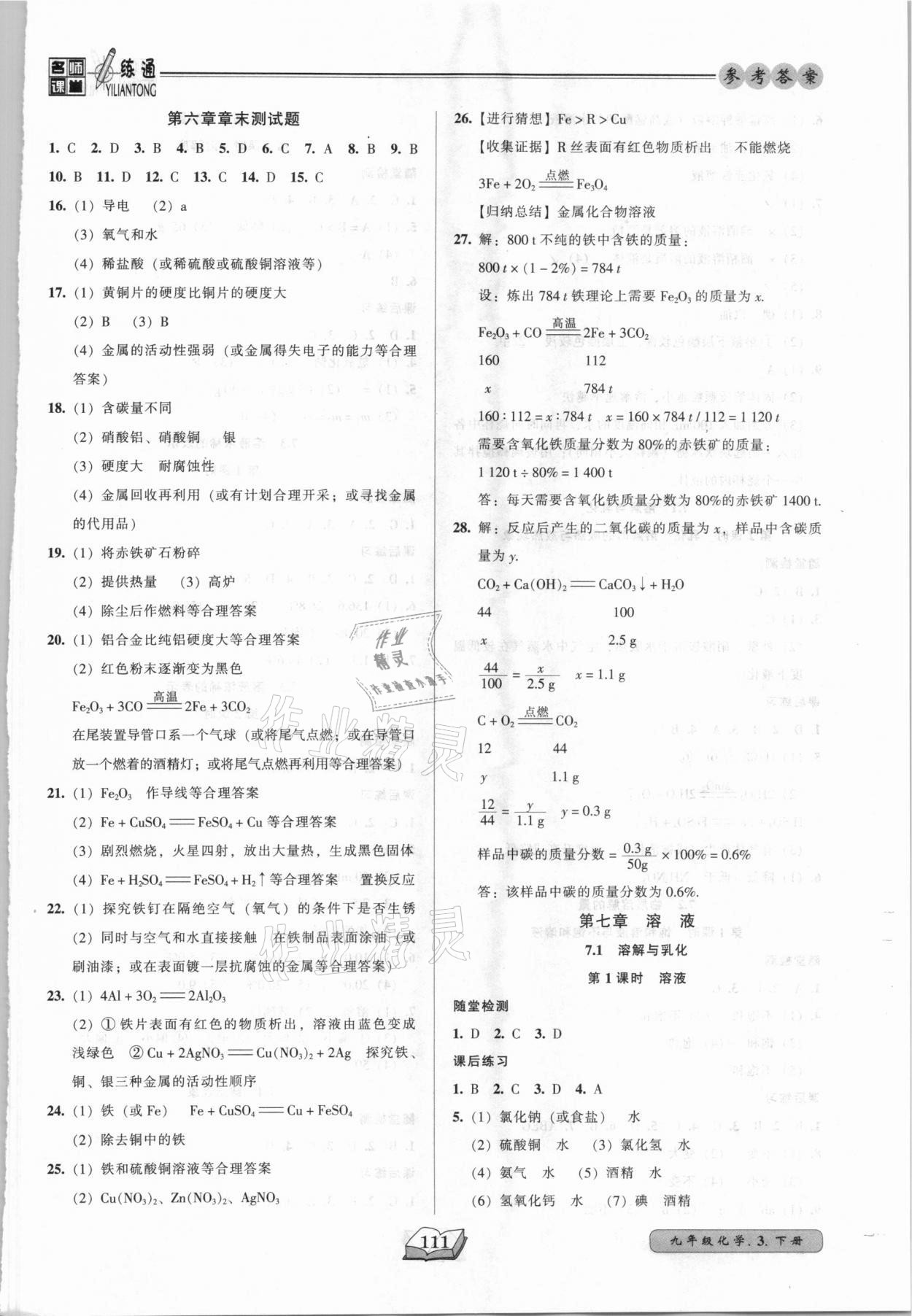 2021年名师课堂一练通九年级化学下册科学版 第3页