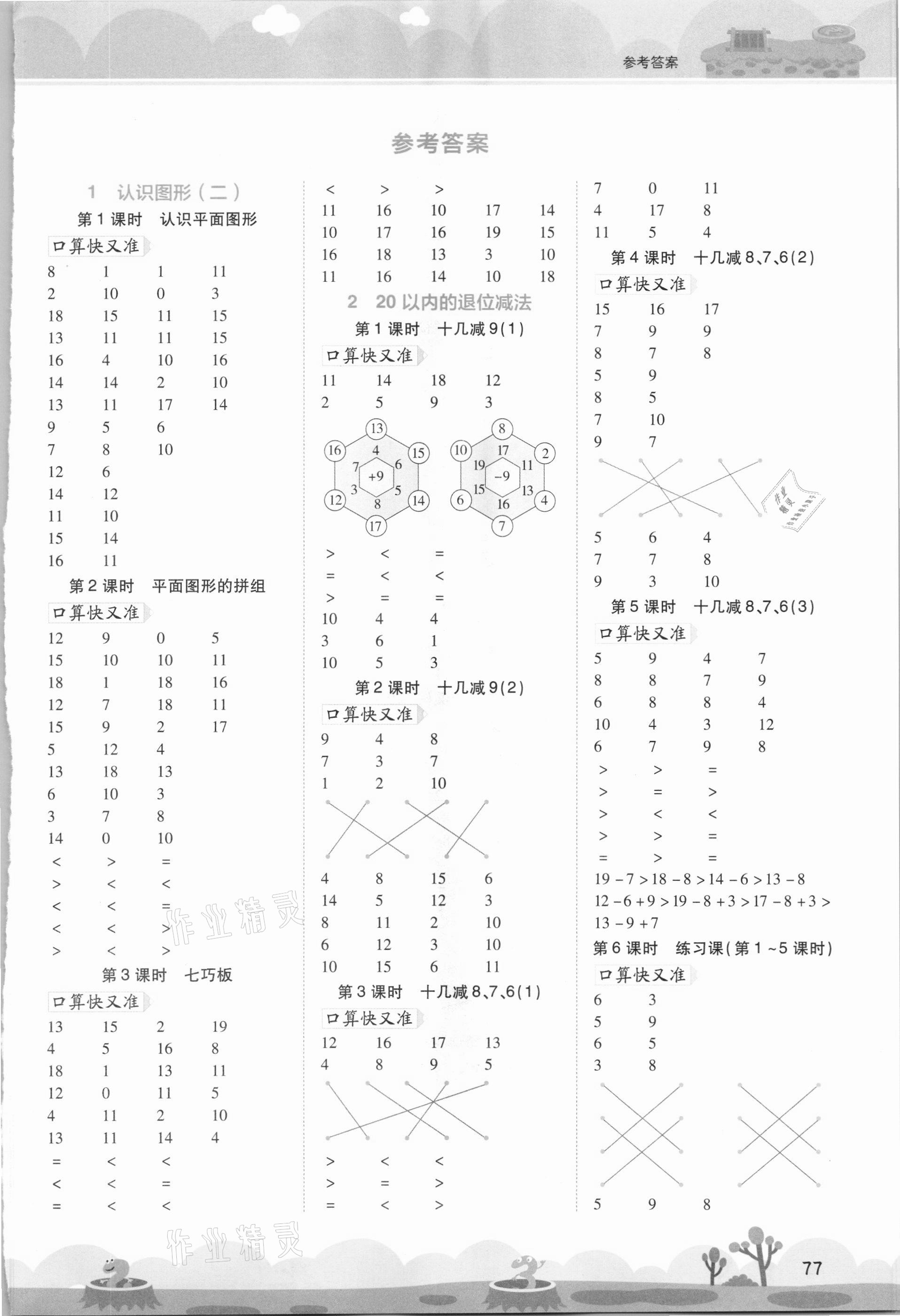 2021年开学了口算笔算天天练一年级数学下册人教版 第1页