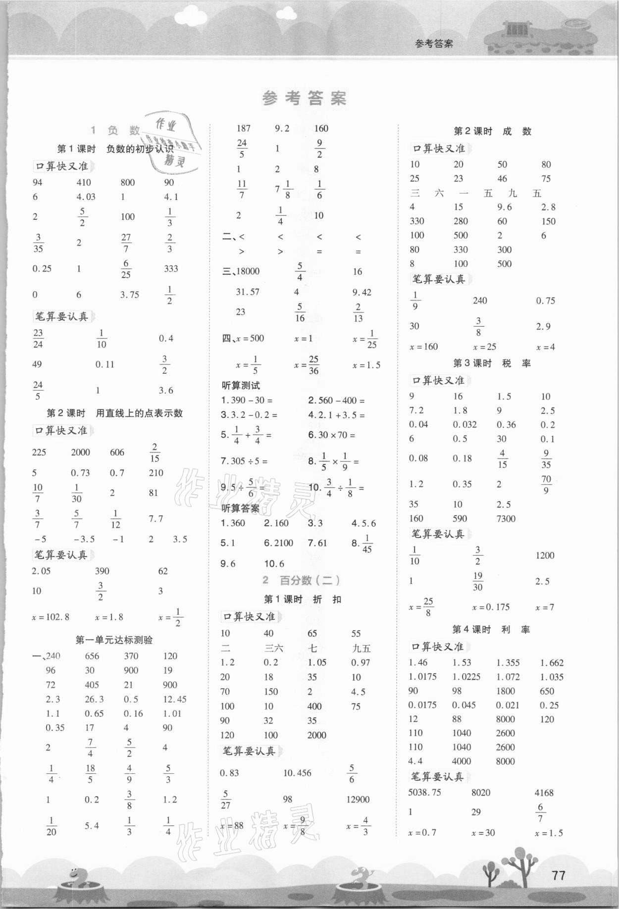 2021年開學了口算筆算天天練六年級數(shù)學下冊人教版 第1頁