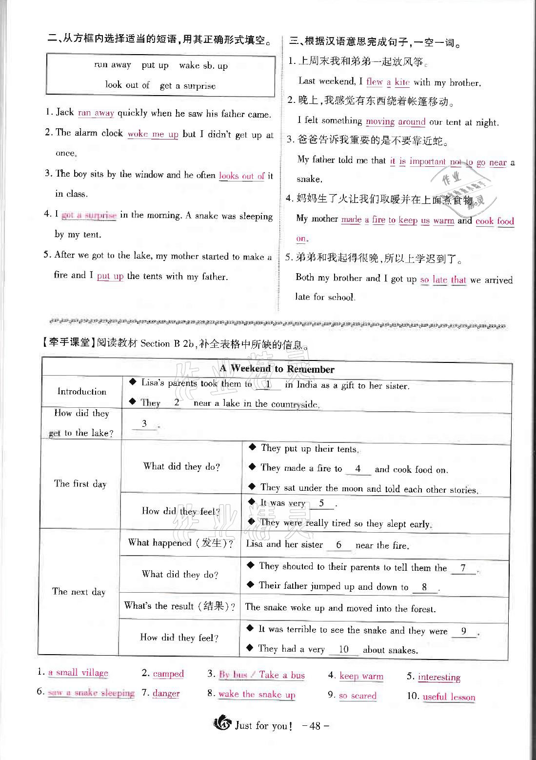 2021年优课堂给力A加七年级英语下册人教版 第53页