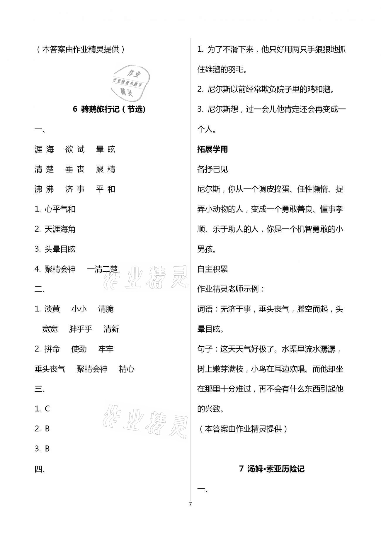 2021年小學(xué)生學(xué)習(xí)實踐園地六年級語文下冊人教版 參考答案第7頁