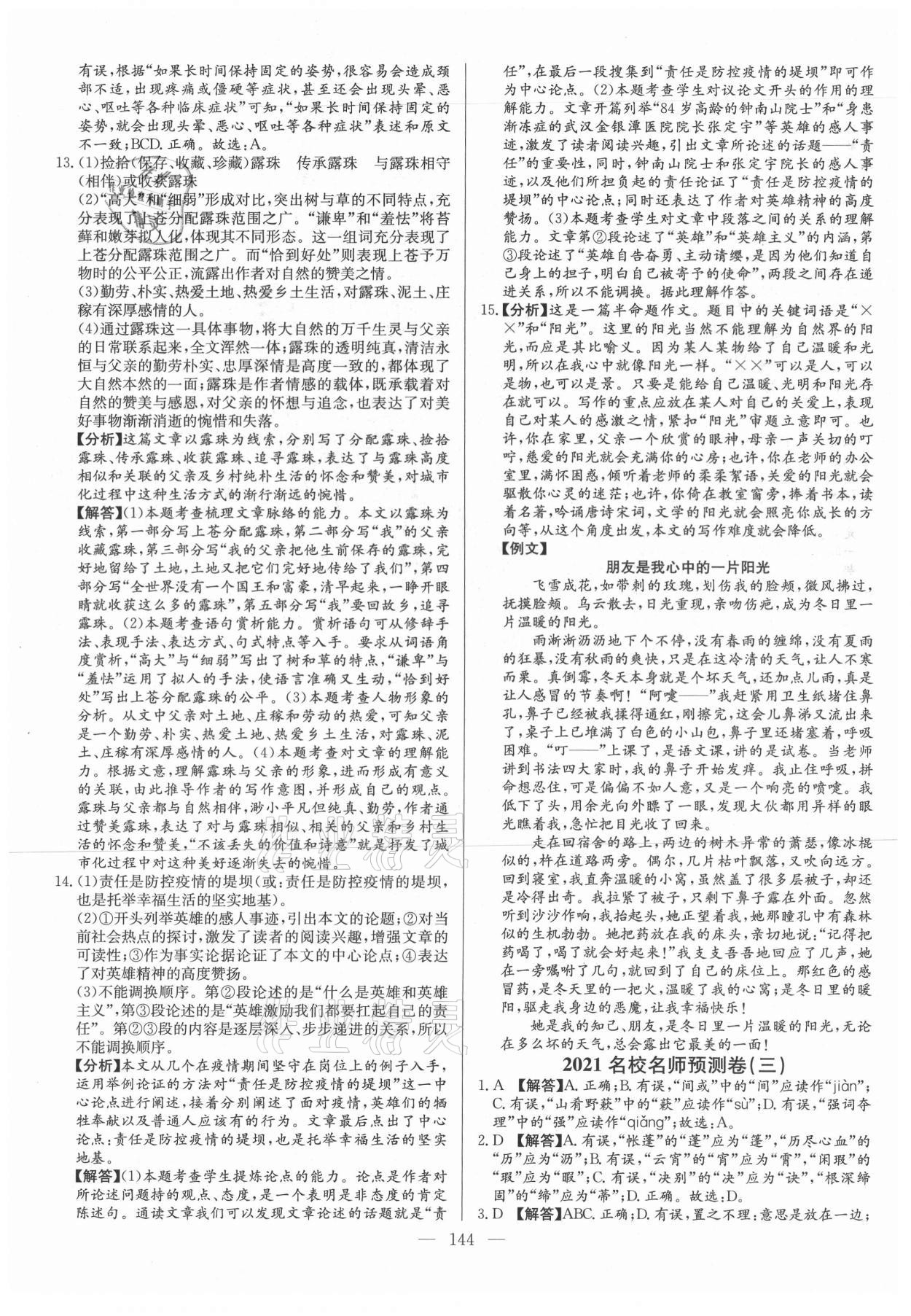 2021年名校名師押題中考模擬試卷語文 第4頁