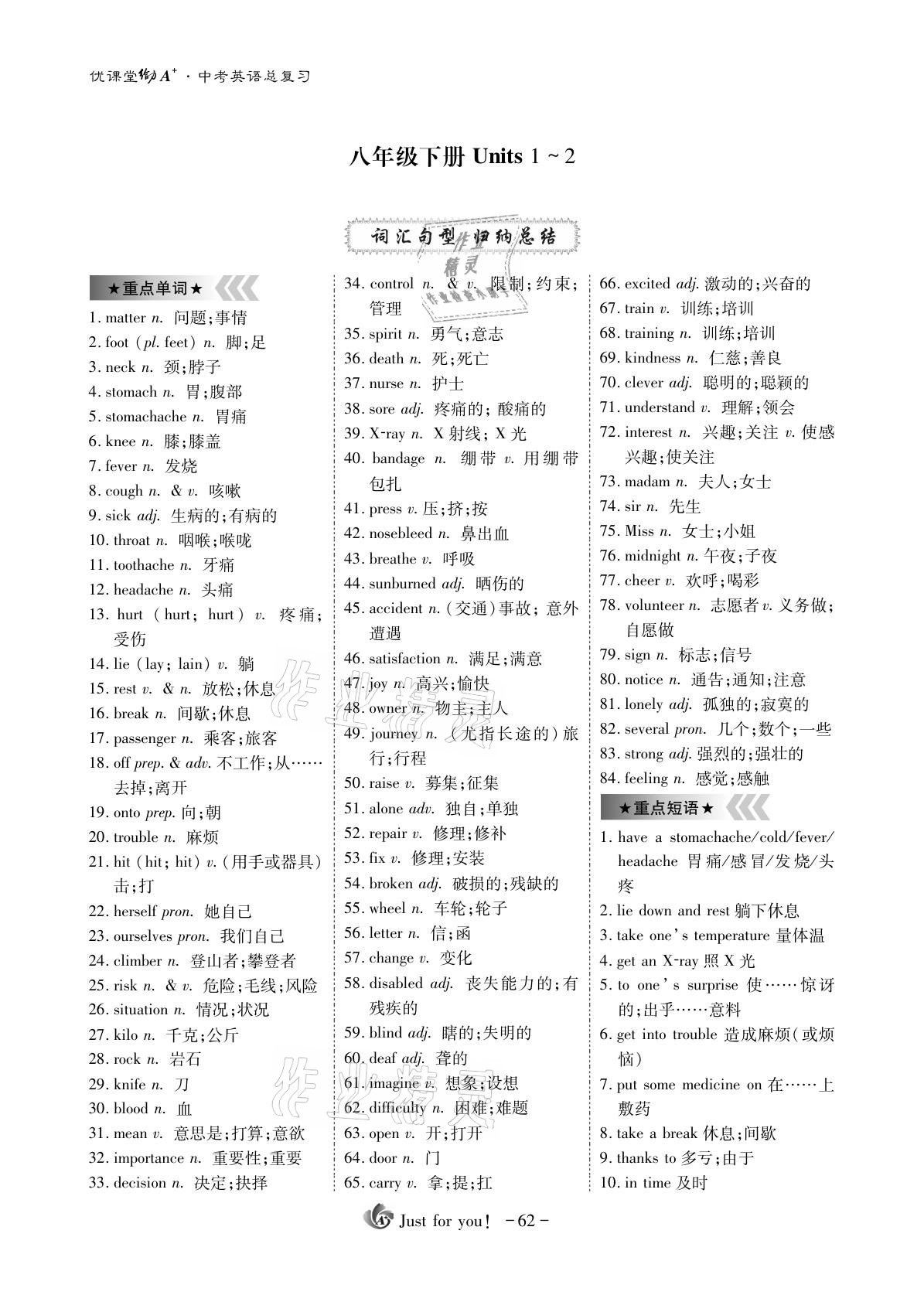 2021年优课堂给力A加英语 参考答案第62页