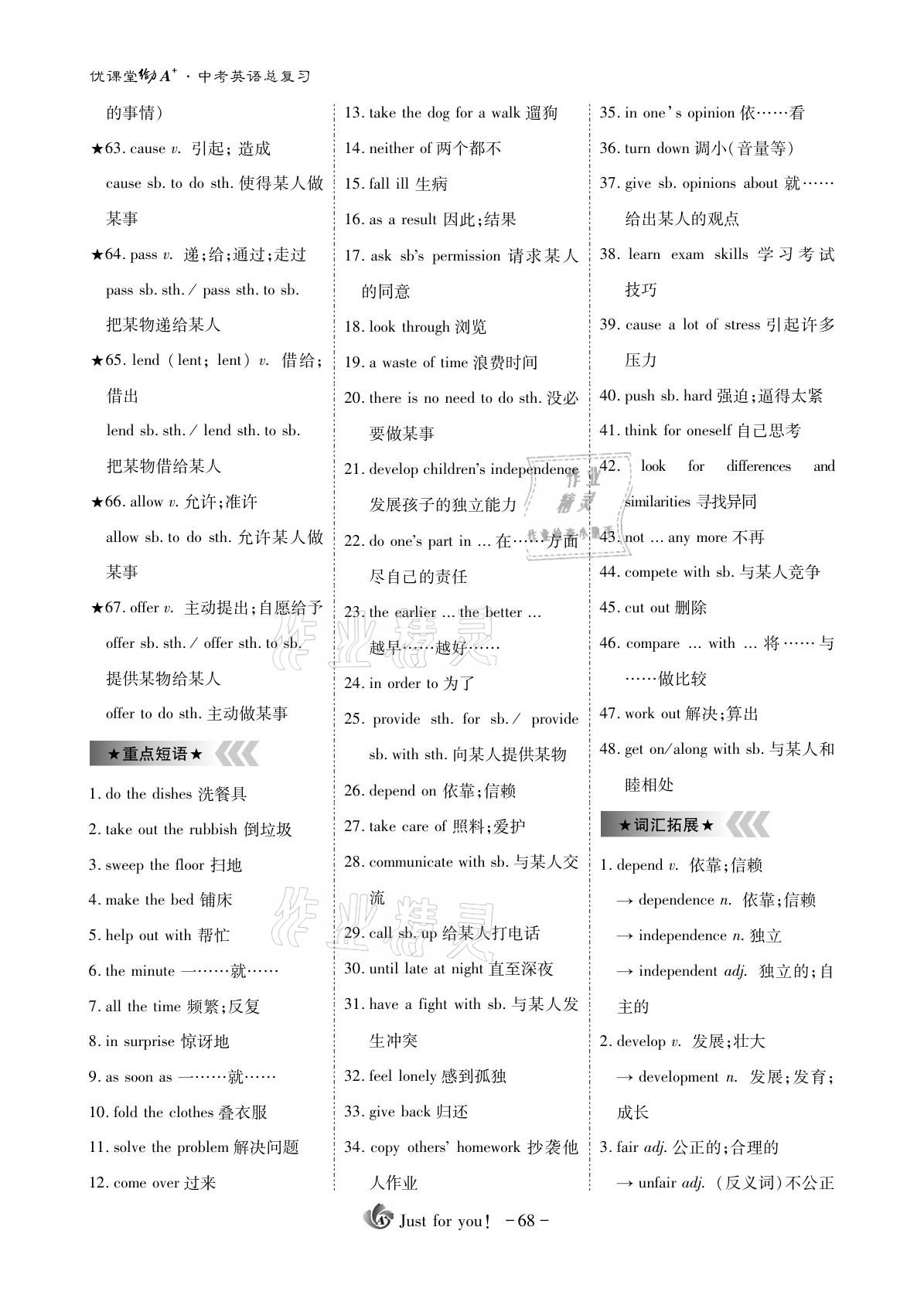 2021年优课堂给力A加英语 参考答案第68页