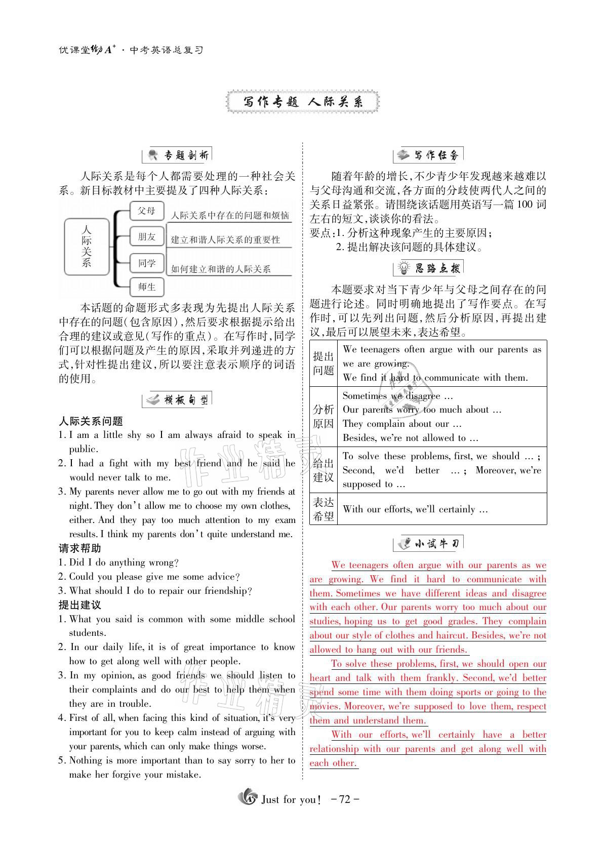 2021年优课堂给力A加英语 参考答案第72页