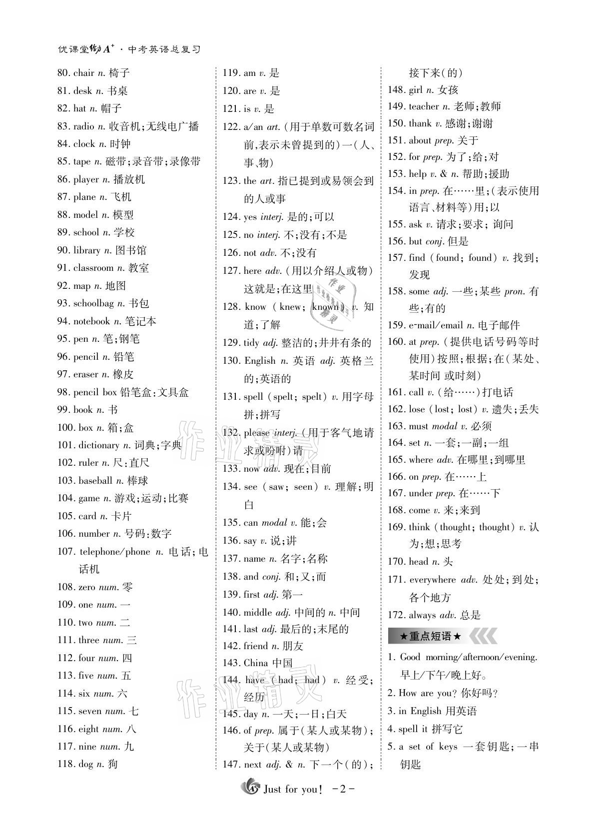 2021年优课堂给力A加英语 参考答案第2页