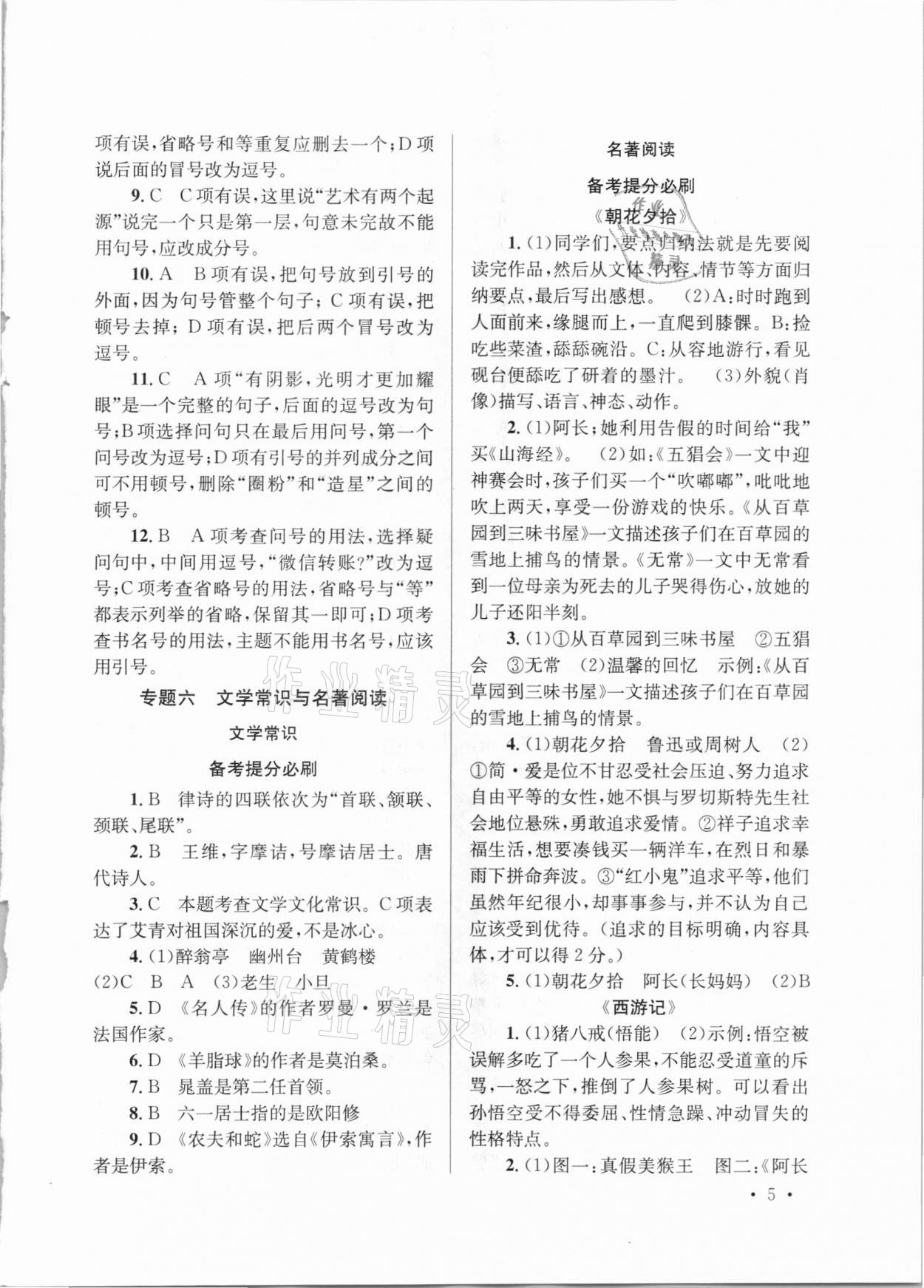 2021年云南省初中學(xué)業(yè)水平考試總復(fù)習(xí)及測(cè)試語(yǔ)文 參考答案第5頁(yè)