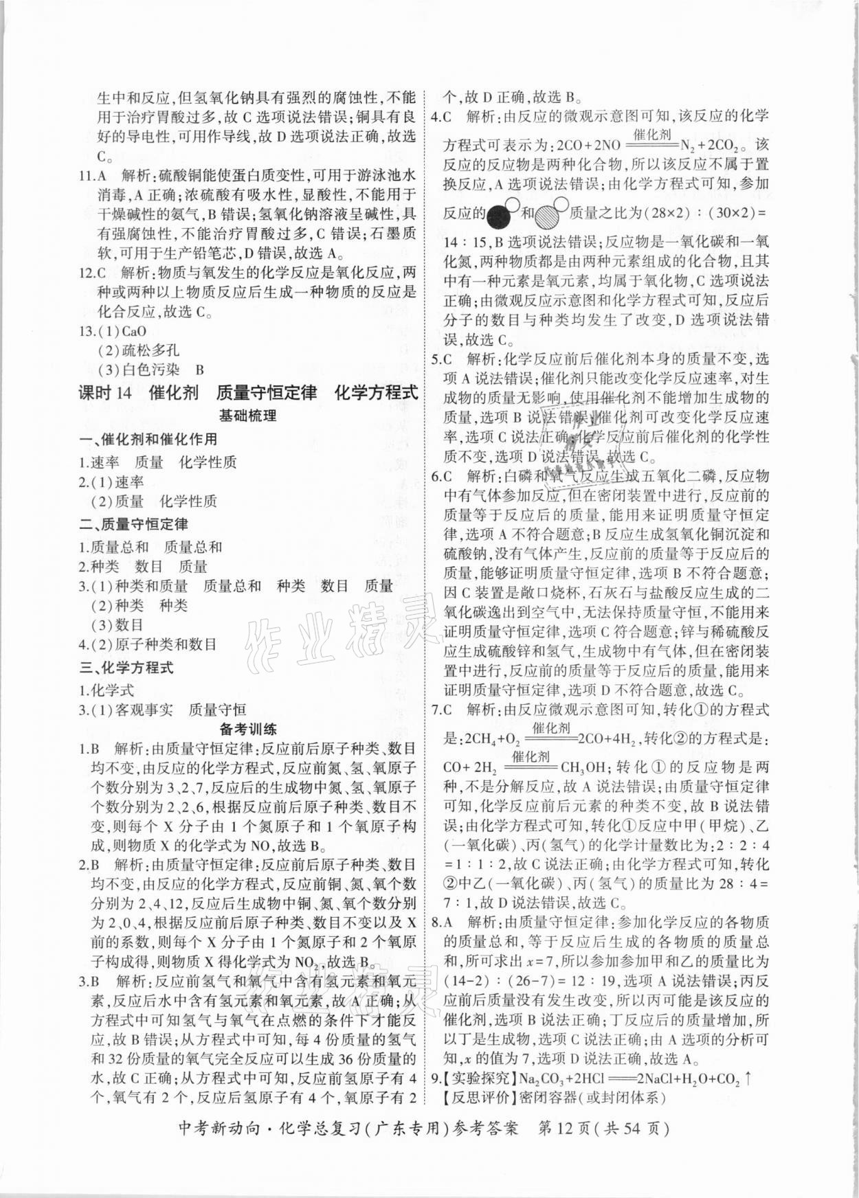 2021年中考新动向化学总复习广东专版 参考答案第12页