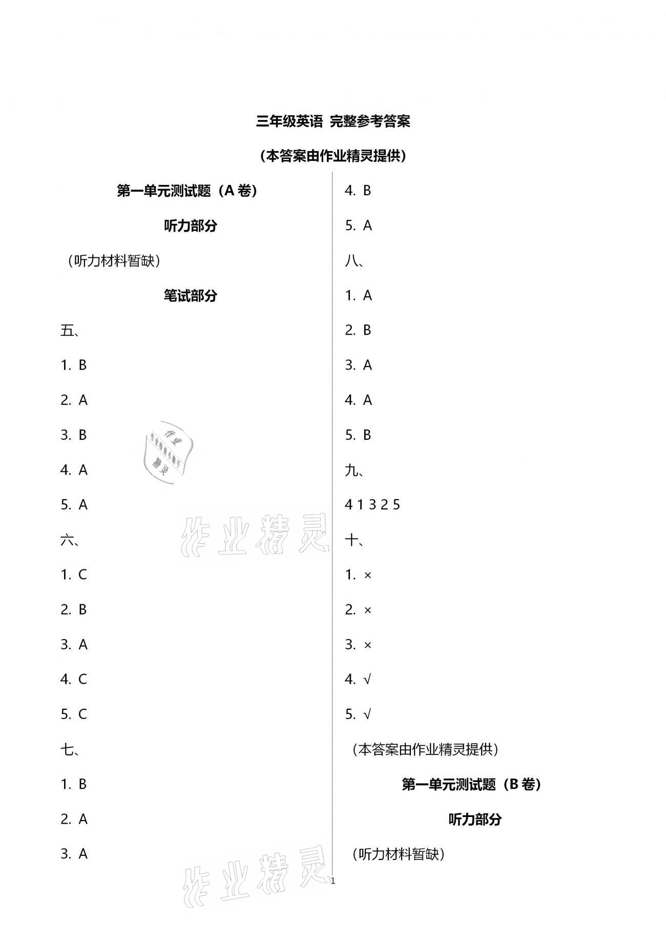 2021年单元自测试卷三年级英语下学期人教版 第1页