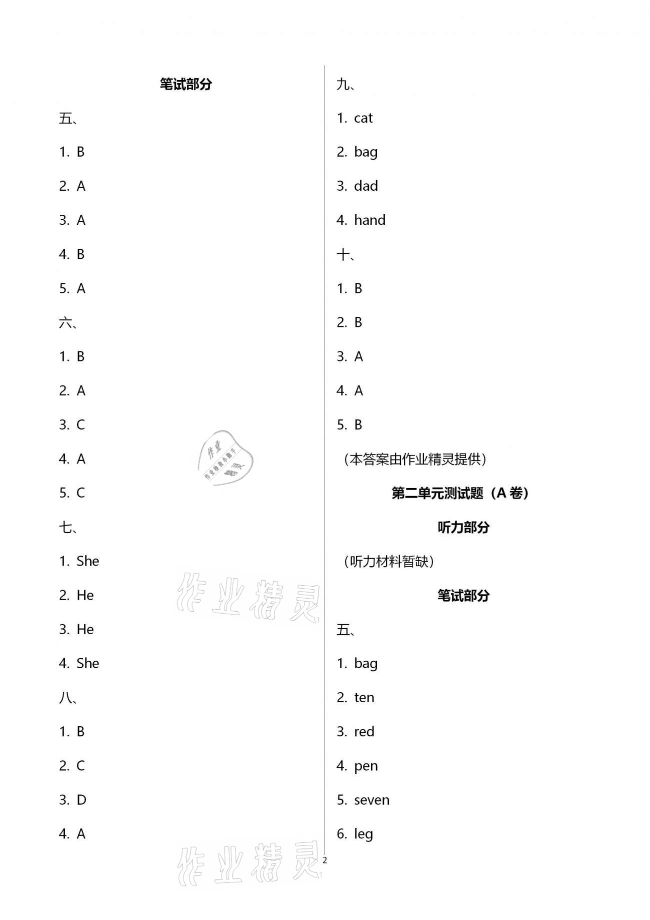 2021年单元自测试卷三年级英语下学期人教版 第2页