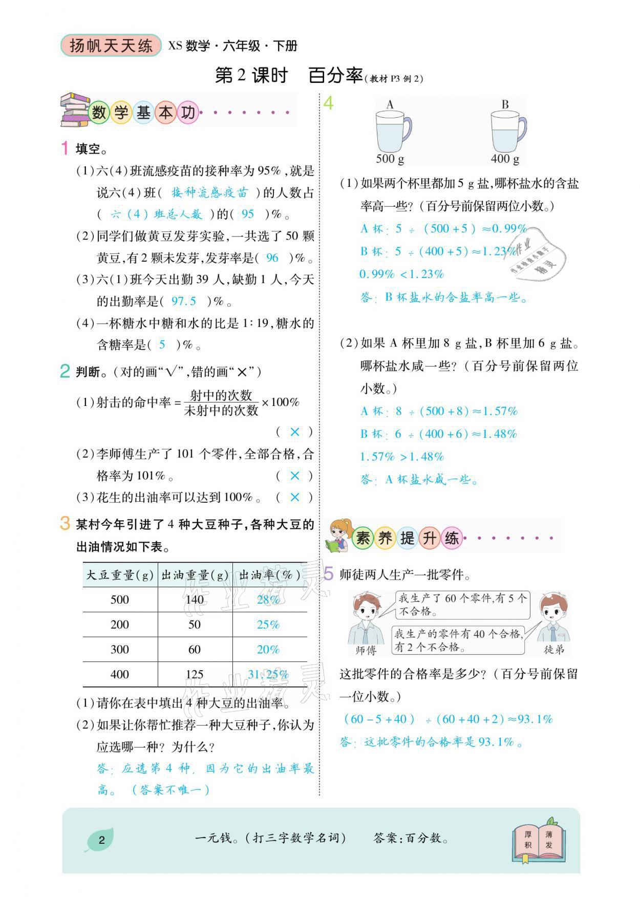 2021年揚帆天天練六年級數(shù)學(xué)下冊西師大版 參考答案第3頁