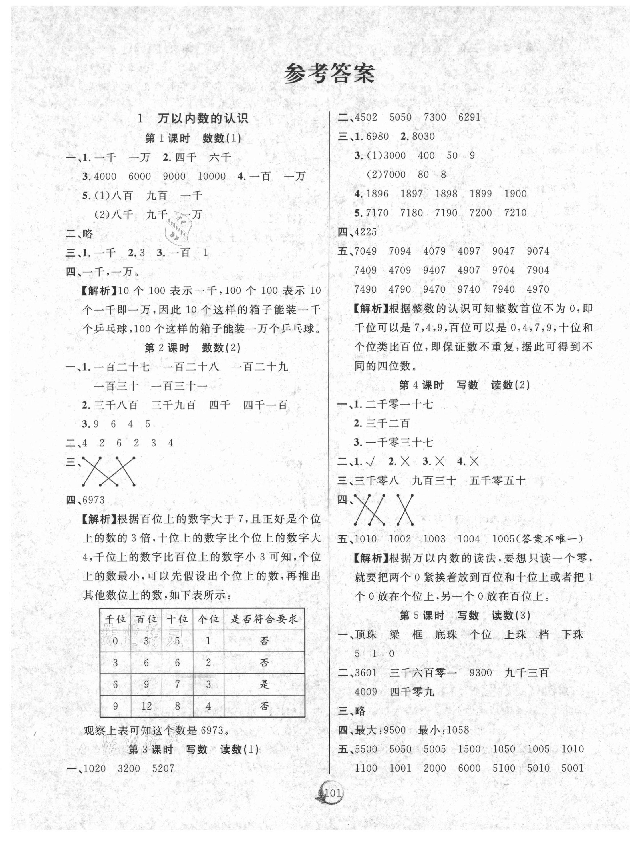 2021年优质课堂快乐成长二年级数学下册西师大版 参考答案第1页