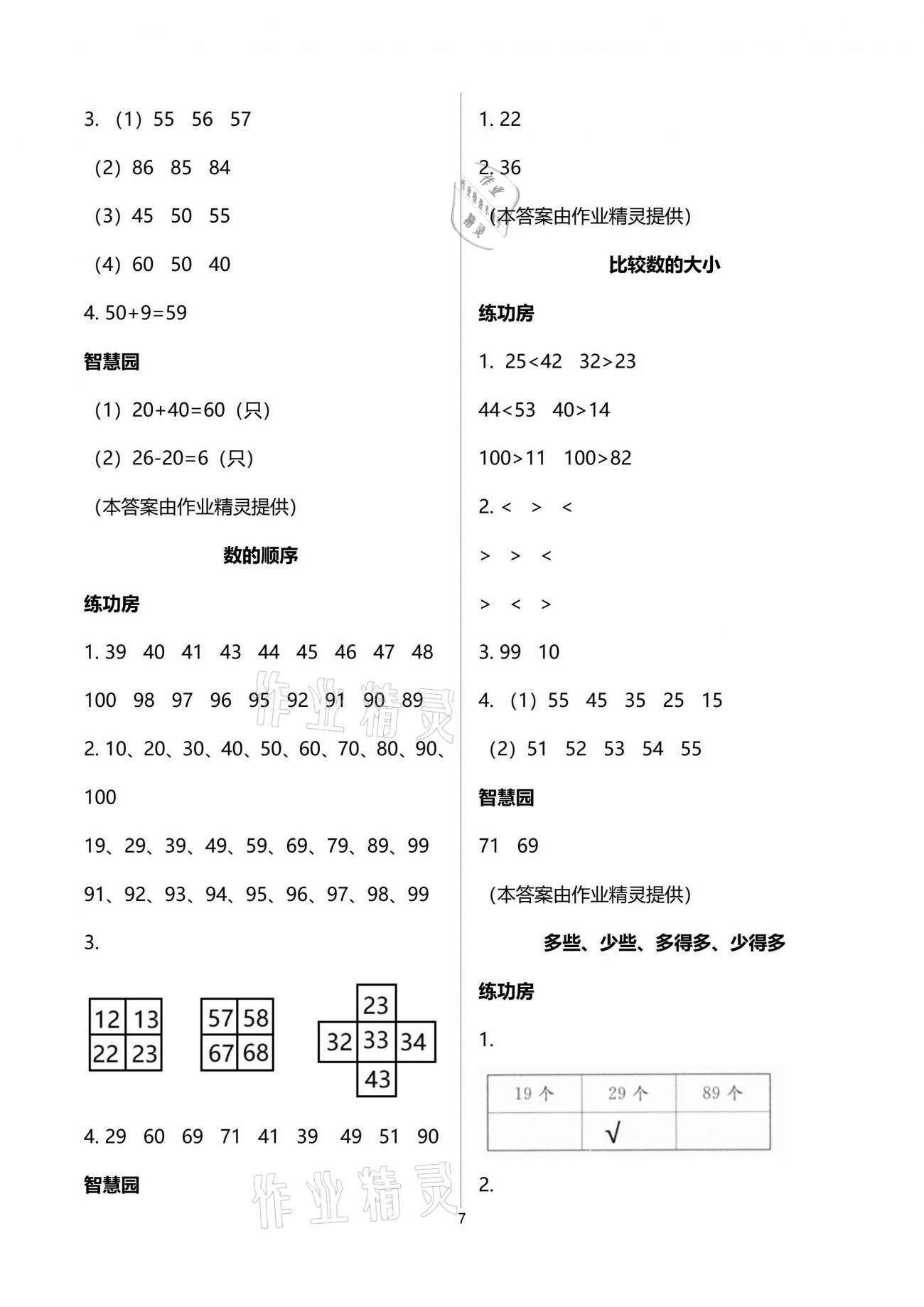 2021年課堂練習(xí)一年級(jí)數(shù)學(xué)下冊(cè)蘇教版 參考答案第7頁(yè)