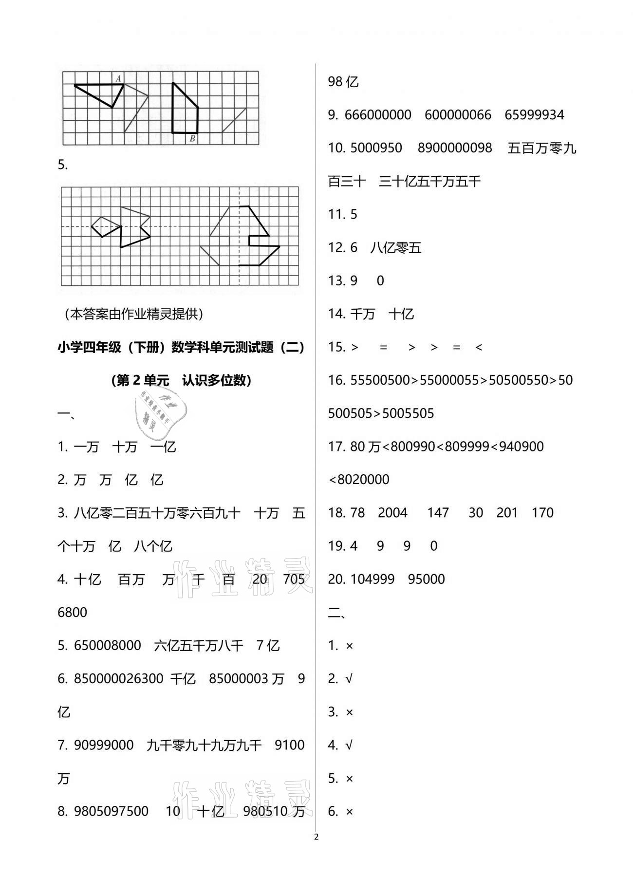 2021年金椰風(fēng)新課程同步練四年級(jí)數(shù)學(xué)下冊(cè)蘇教版 參考答案第2頁(yè)