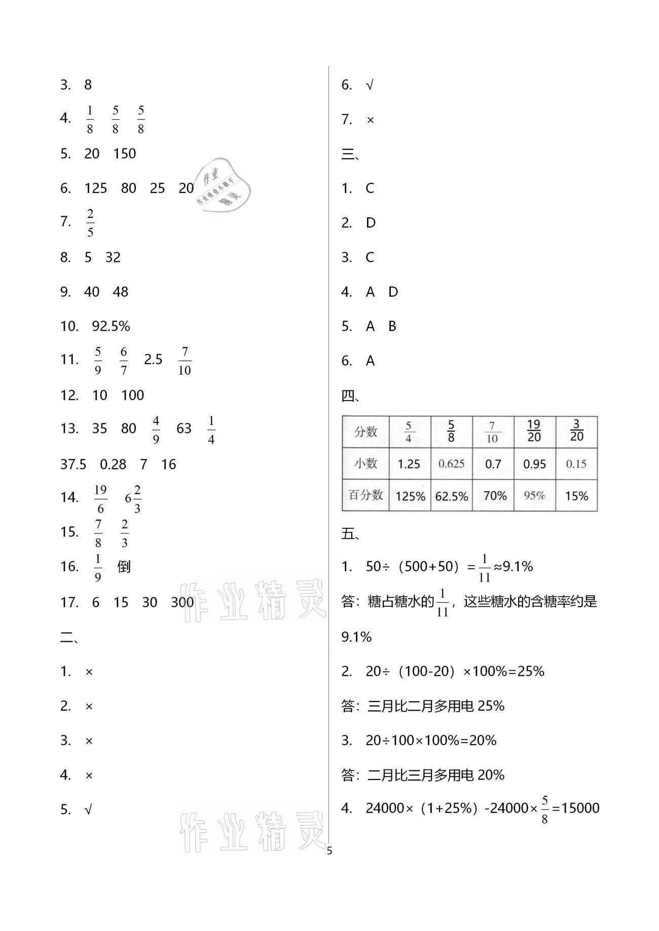 2021年金椰風(fēng)小學(xué)數(shù)學(xué)畢業(yè)總復(fù)習(xí) 參考答案第5頁(yè)