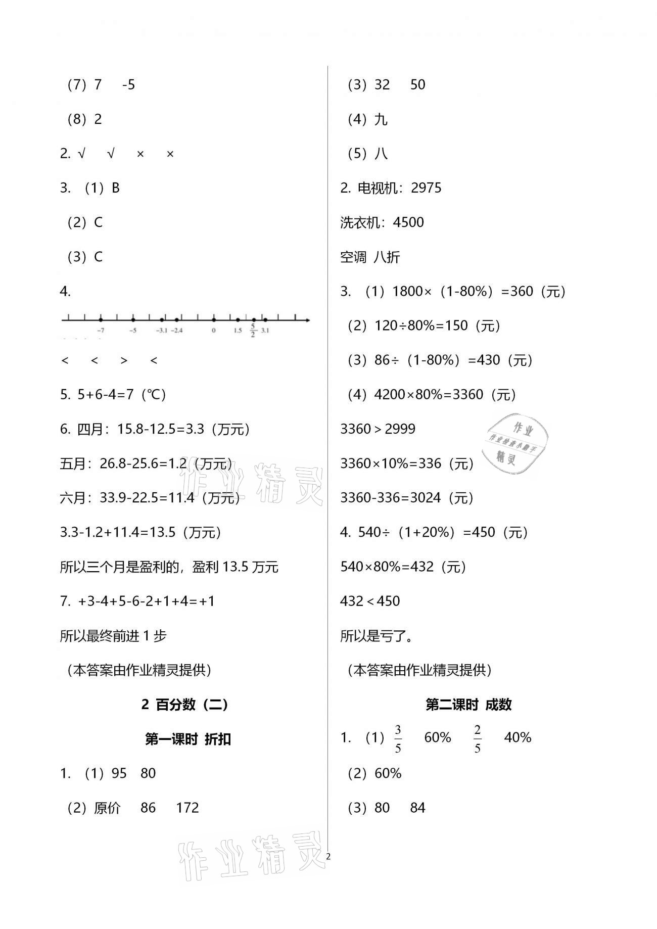 2021年金椰風(fēng)新課程同步練六年級(jí)數(shù)學(xué)下冊(cè)人教版 參考答案第2頁(yè)