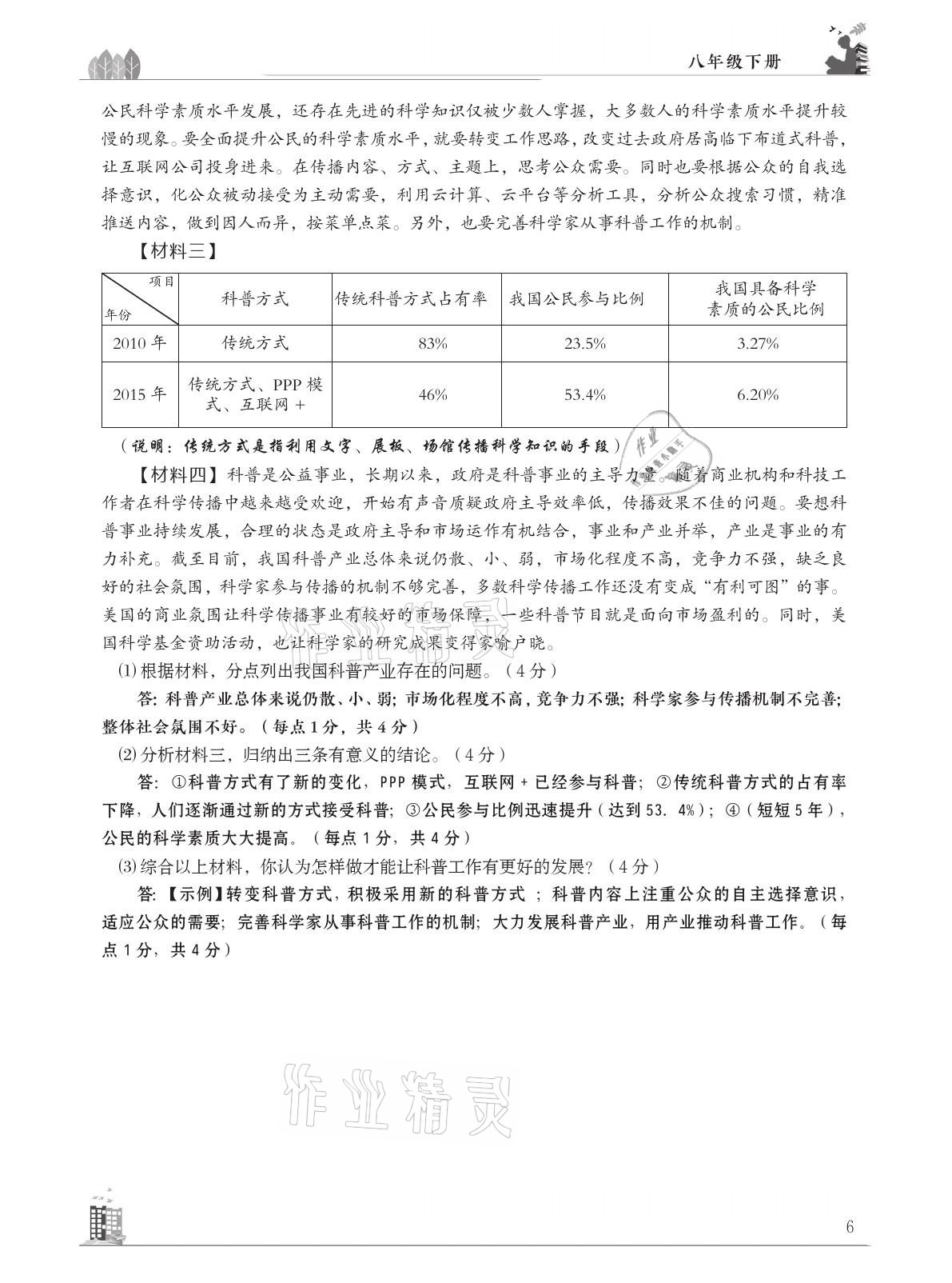2021年B卷突破拓展阅读提分计划八年级语文下册人教版&nbsp;参考答案第6页