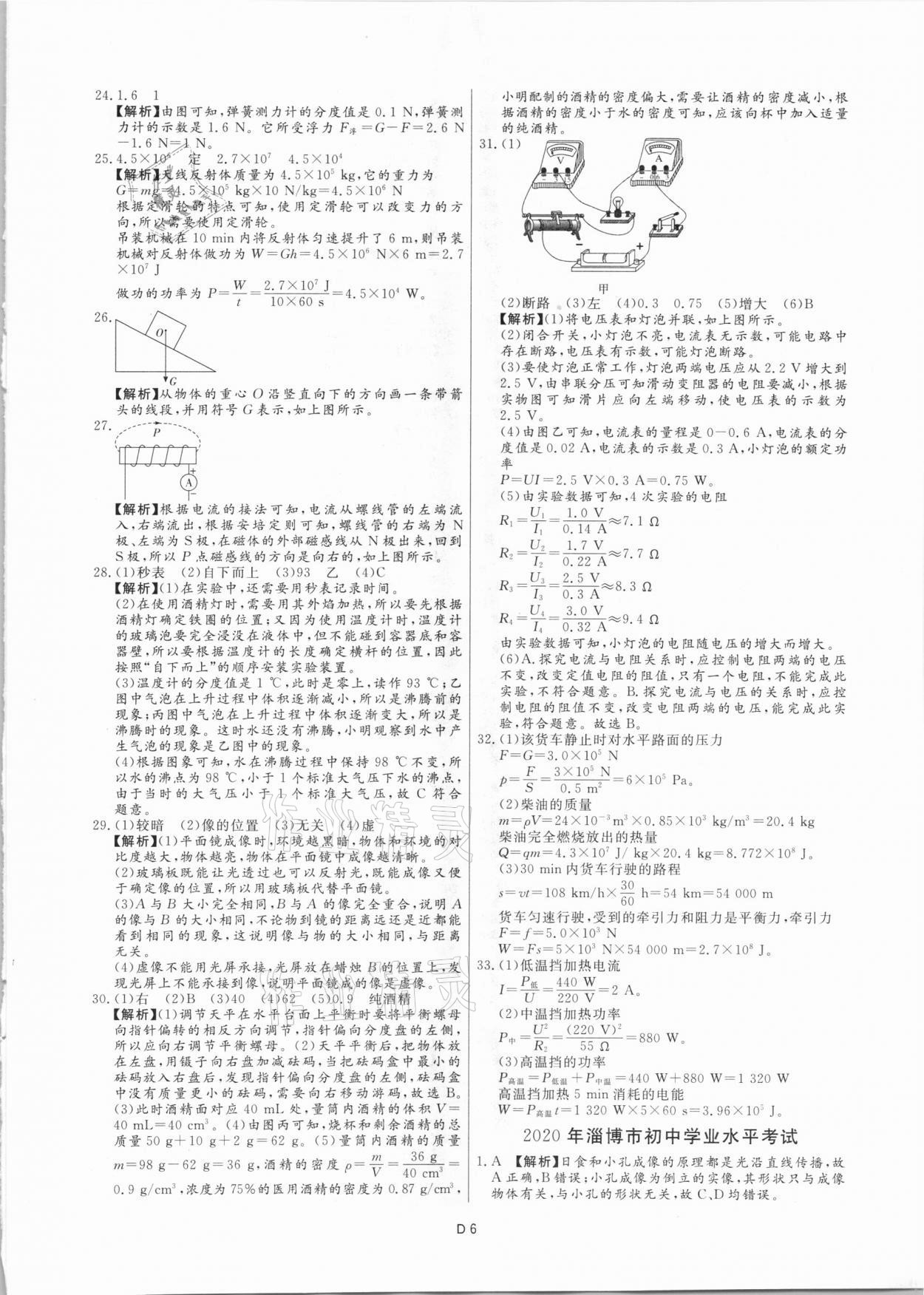 2021年風(fēng)向標(biāo)初中學(xué)業(yè)水平測(cè)試山東省各地市中考試題匯編物理 參考答案第6頁(yè)
