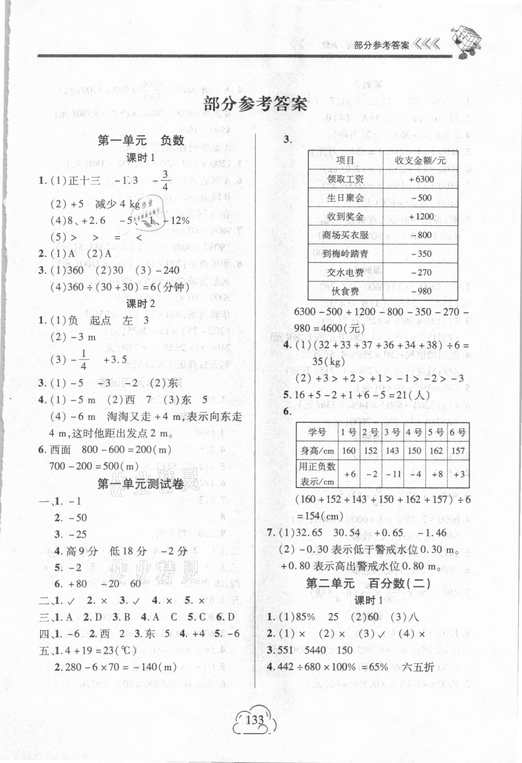 2021年新課程新練習(xí)六年級數(shù)學(xué)下冊人教版 參考答案第1頁