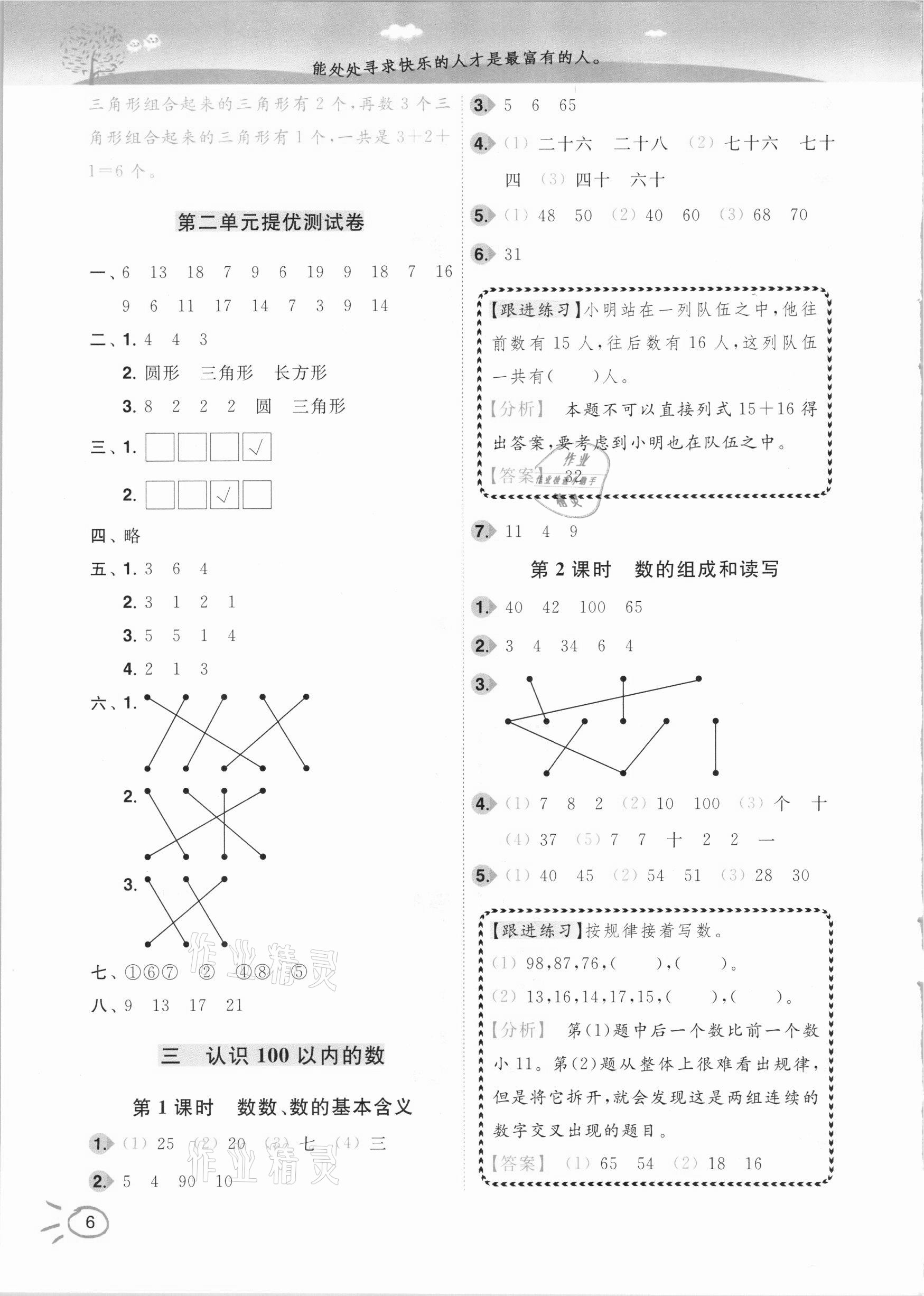 2021年ENBO小天才智能培優(yōu)一年級數(shù)學(xué)下冊江蘇版 參考答案第6頁