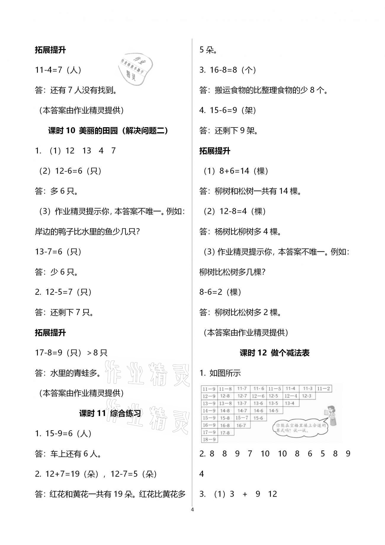 2021年數(shù)學學習與鞏固一年級下冊北師大版 參考答案第4頁