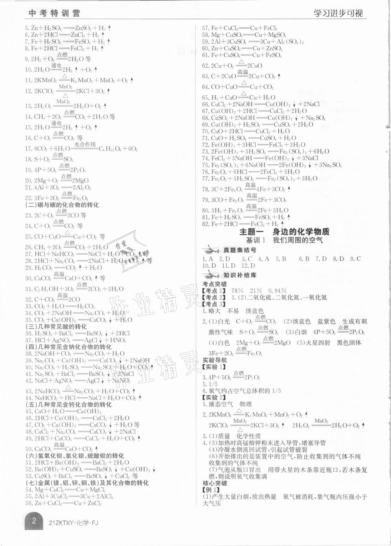 2021年中考特訓(xùn)營化學(xué)福建專版 參考答案第2頁