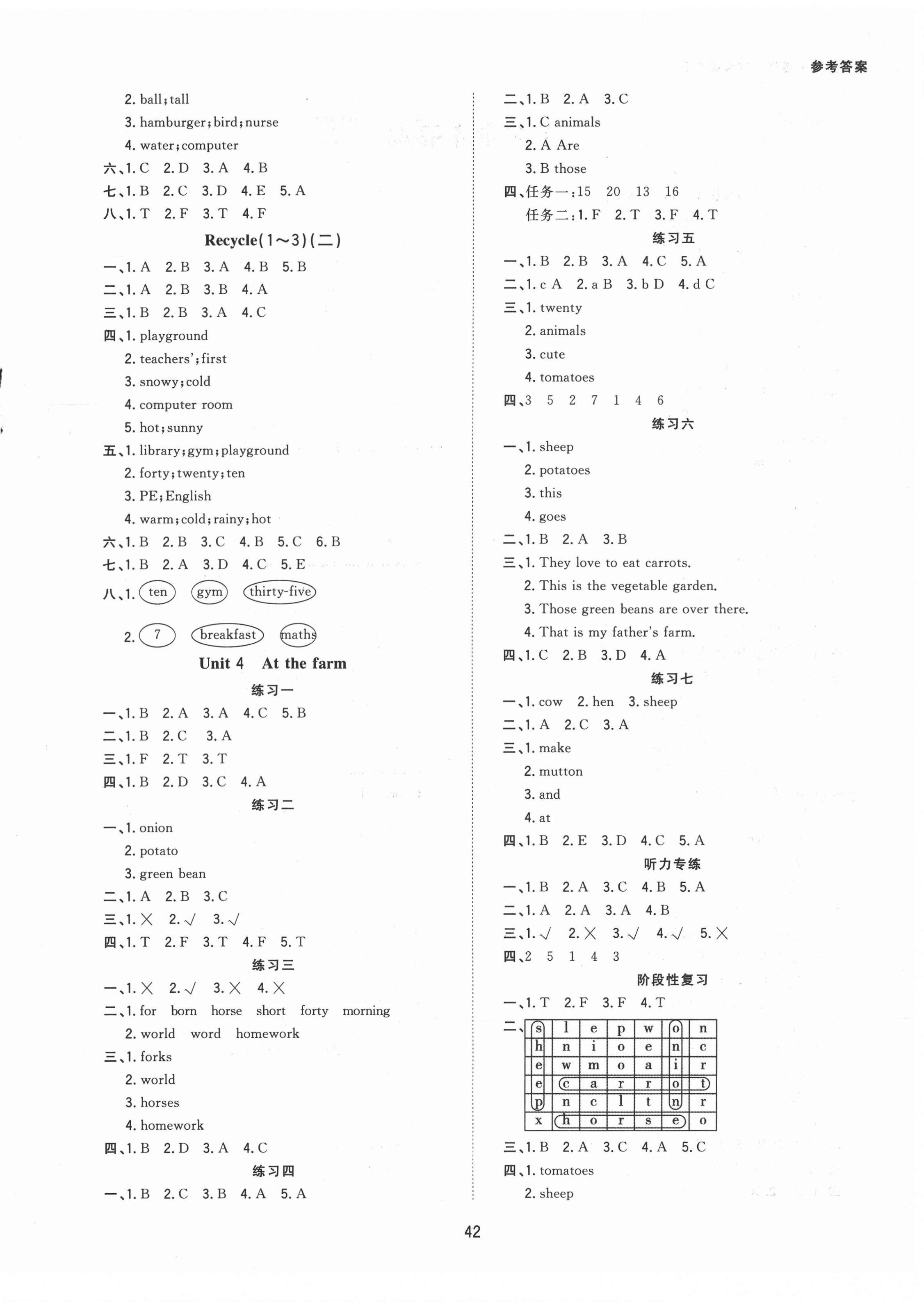 2021年高分突破123隨堂練四年級英語下冊人教版&nbsp;參考答案第4頁