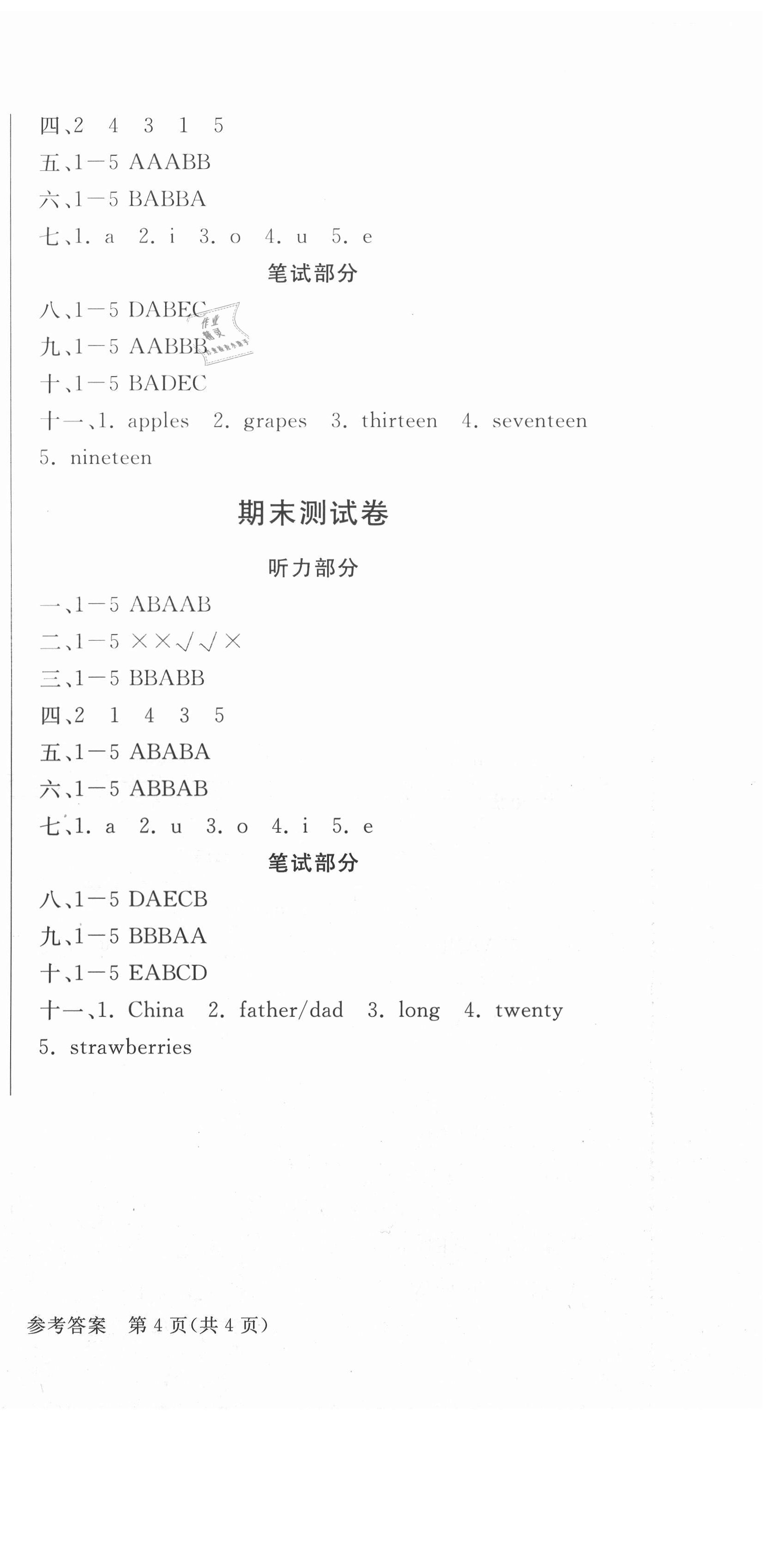 2021年狀元坊全程突破導練測三年級英語下冊人教版佛山專版 參考答案第6頁