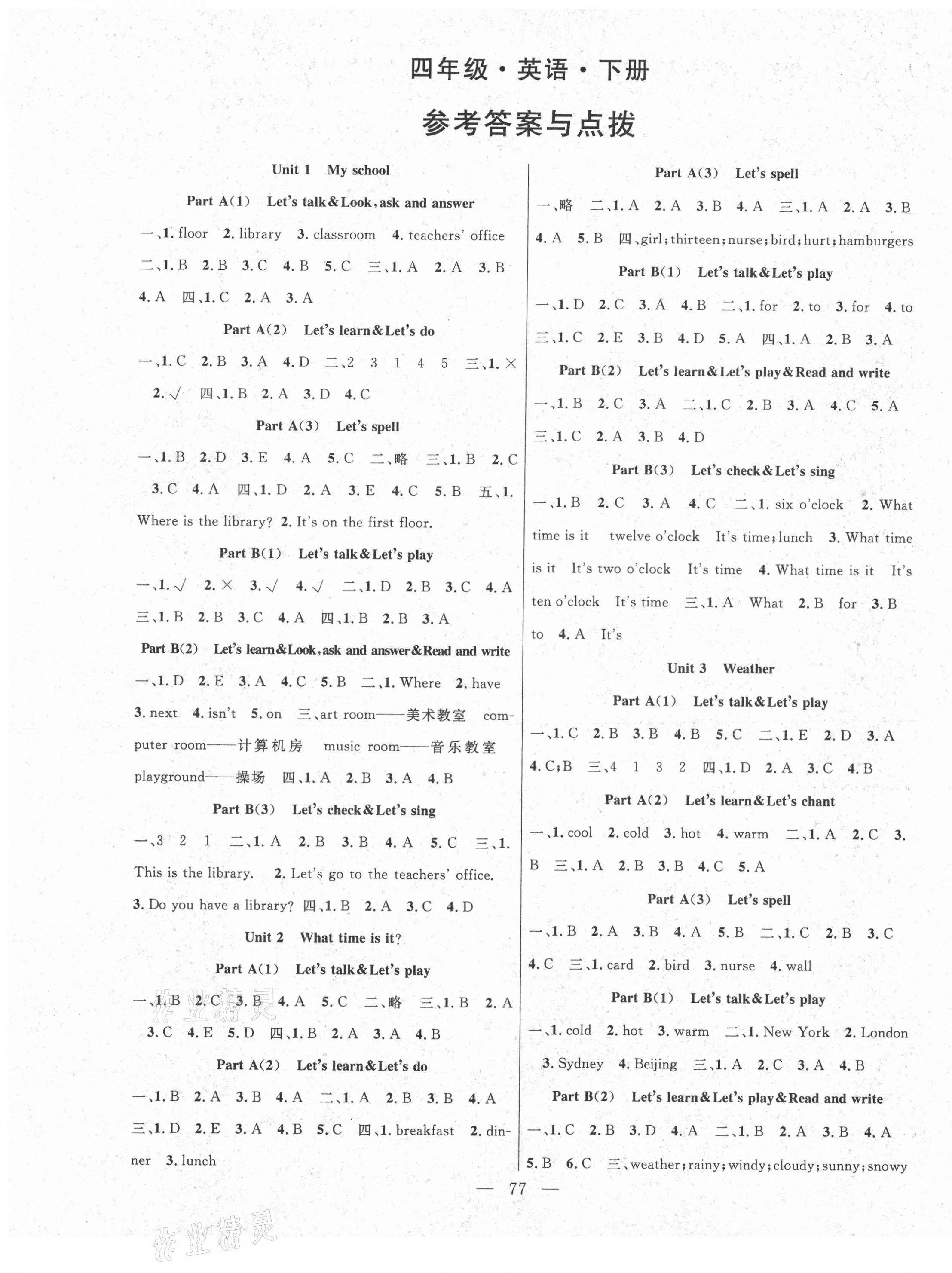 2021年優(yōu)質(zhì)課堂導(dǎo)學(xué)案四年級(jí)英語(yǔ)下冊(cè)人教版 第1頁(yè)