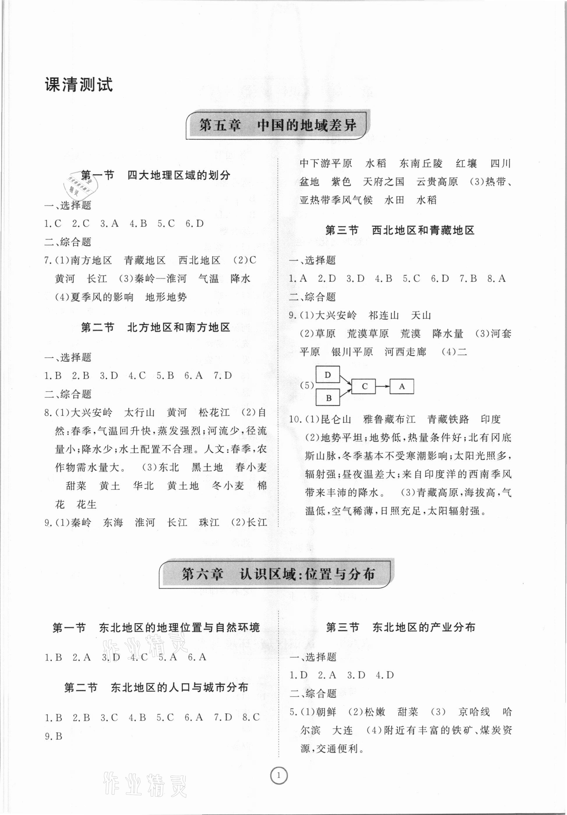 2021年初中同步練習冊提優(yōu)測試卷八年級地理下冊湘教版 參考答案第1頁