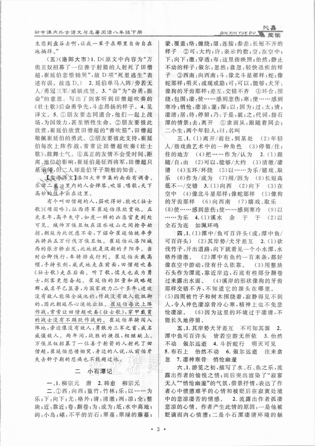 2021年初中課內(nèi)外古詩文與名著閱讀八年級下冊人教版 參考答案第3頁