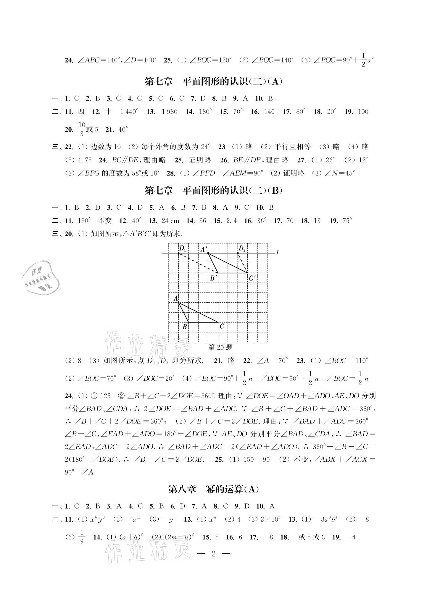 2021年多維互動(dòng)提優(yōu)課堂七年級(jí)數(shù)學(xué)下冊(cè)蘇科版提升版 參考答案第2頁