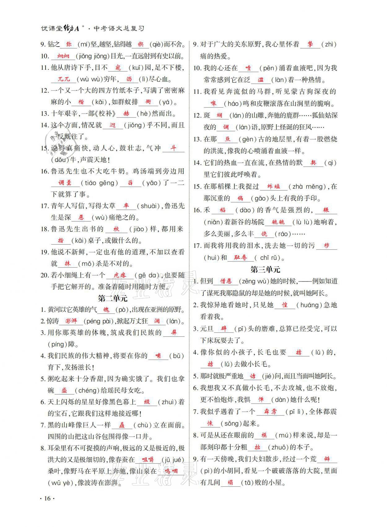 2021年優(yōu)課堂給力A加中考語文總復(fù)習(xí) 參考答案第16頁