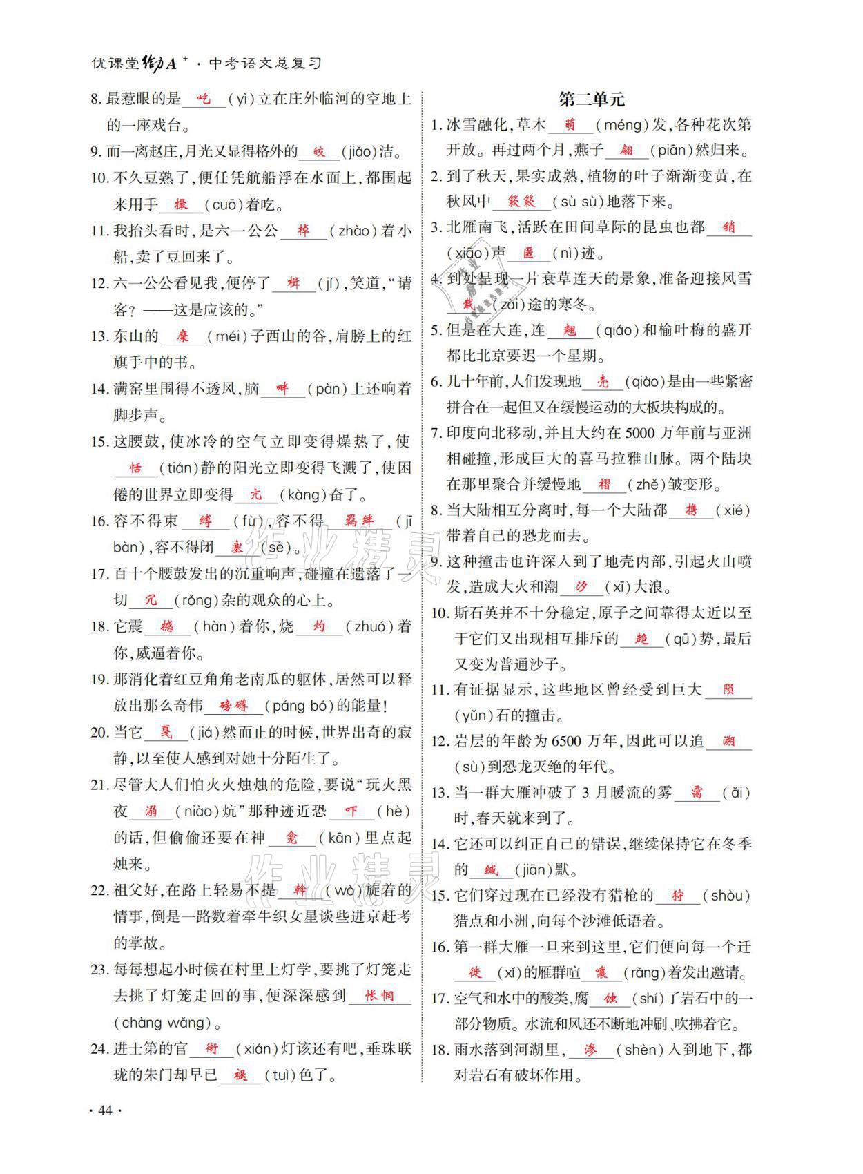 2021年优课堂给力A加中考语文总复习 参考答案第44页