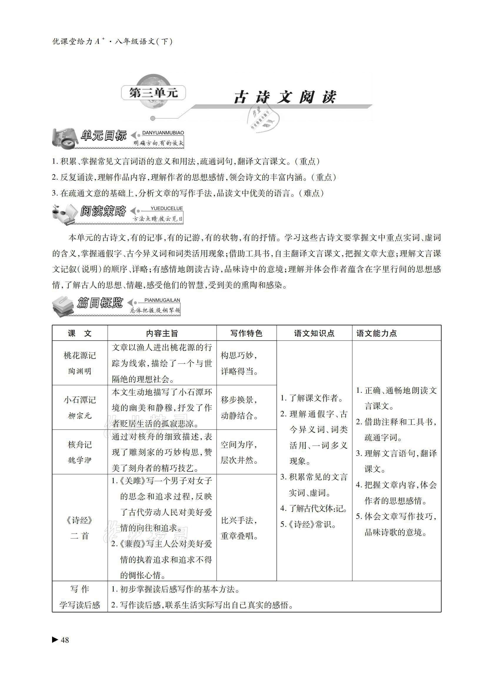 2021年优课堂给力A加八年级语文下册人教版 参考答案第47页