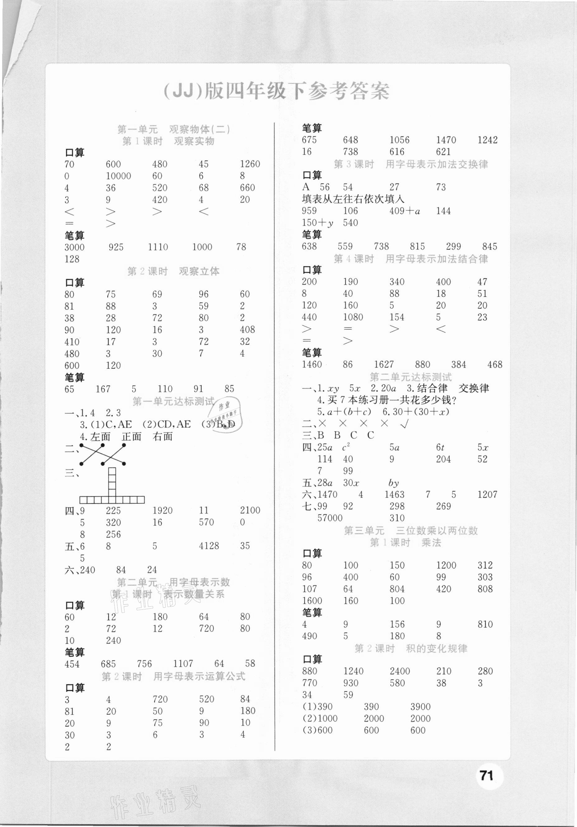 2021年口算小狀元口算計(jì)算天天練四年級(jí)數(shù)學(xué)下冊(cè)冀教版 第1頁(yè)