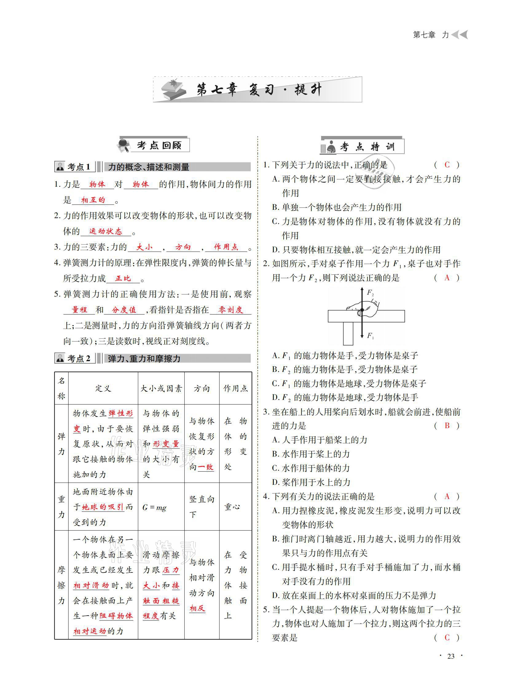 2021年优课堂给力A加八年级物理下册教科版 参考答案第23页