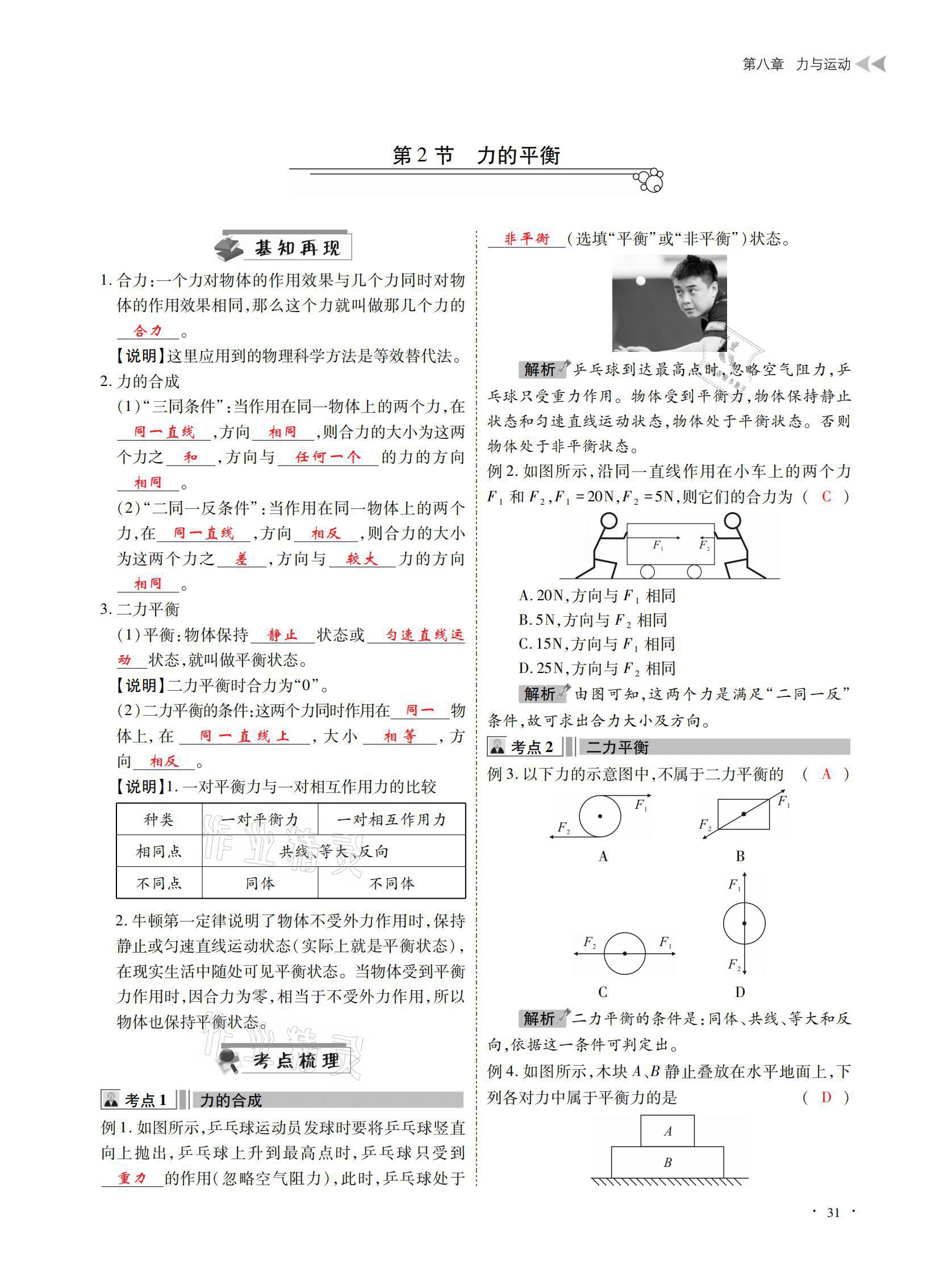 2021年优课堂给力A加八年级物理下册教科版 参考答案第31页