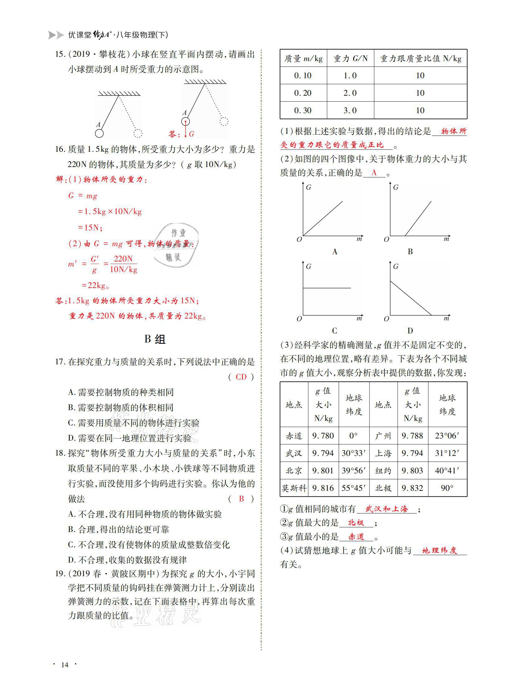 2021年优课堂给力A加八年级物理下册教科版 参考答案第14页