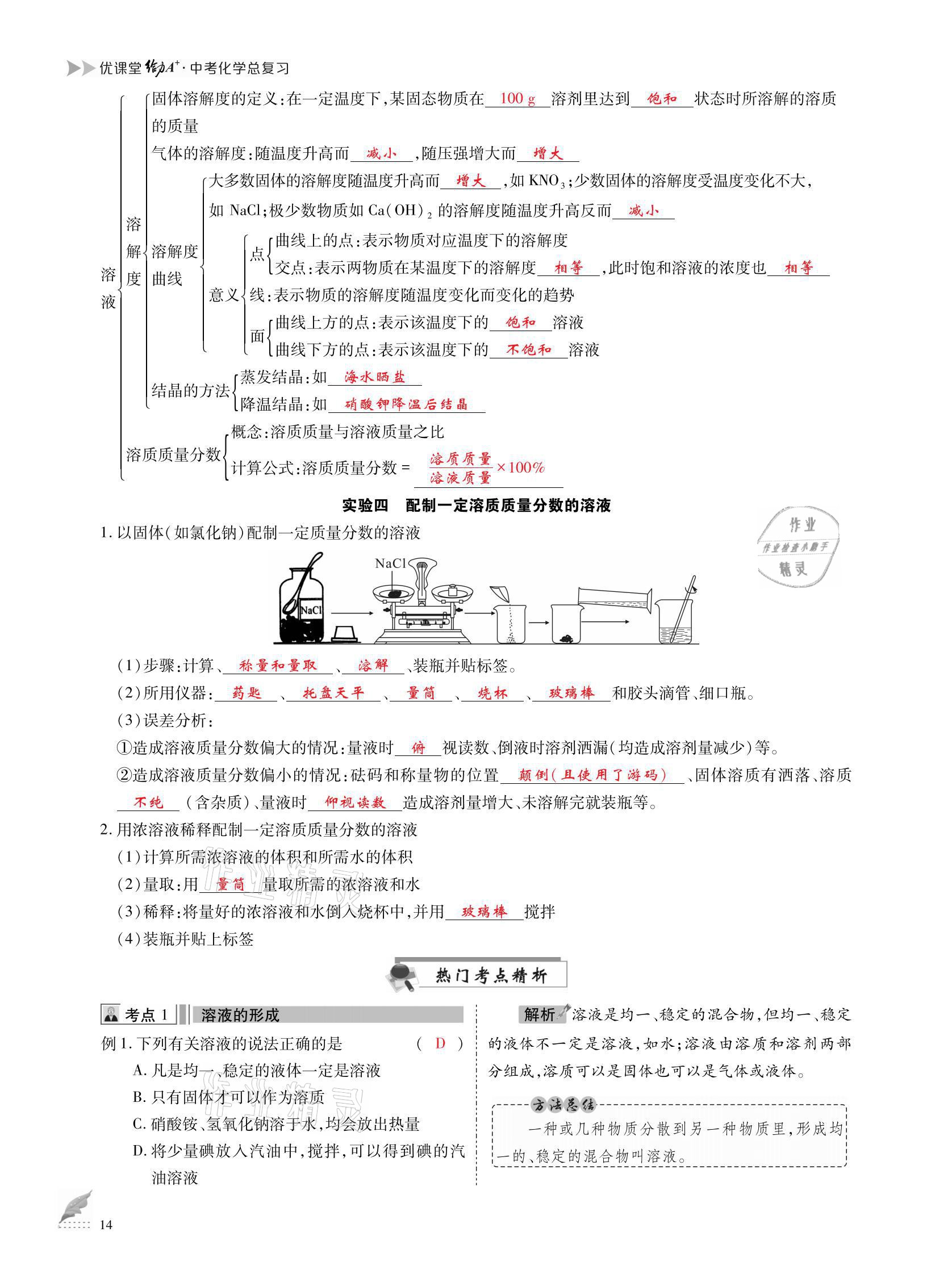 2021年优课堂给力A加中考化学总复习 参考答案第14页