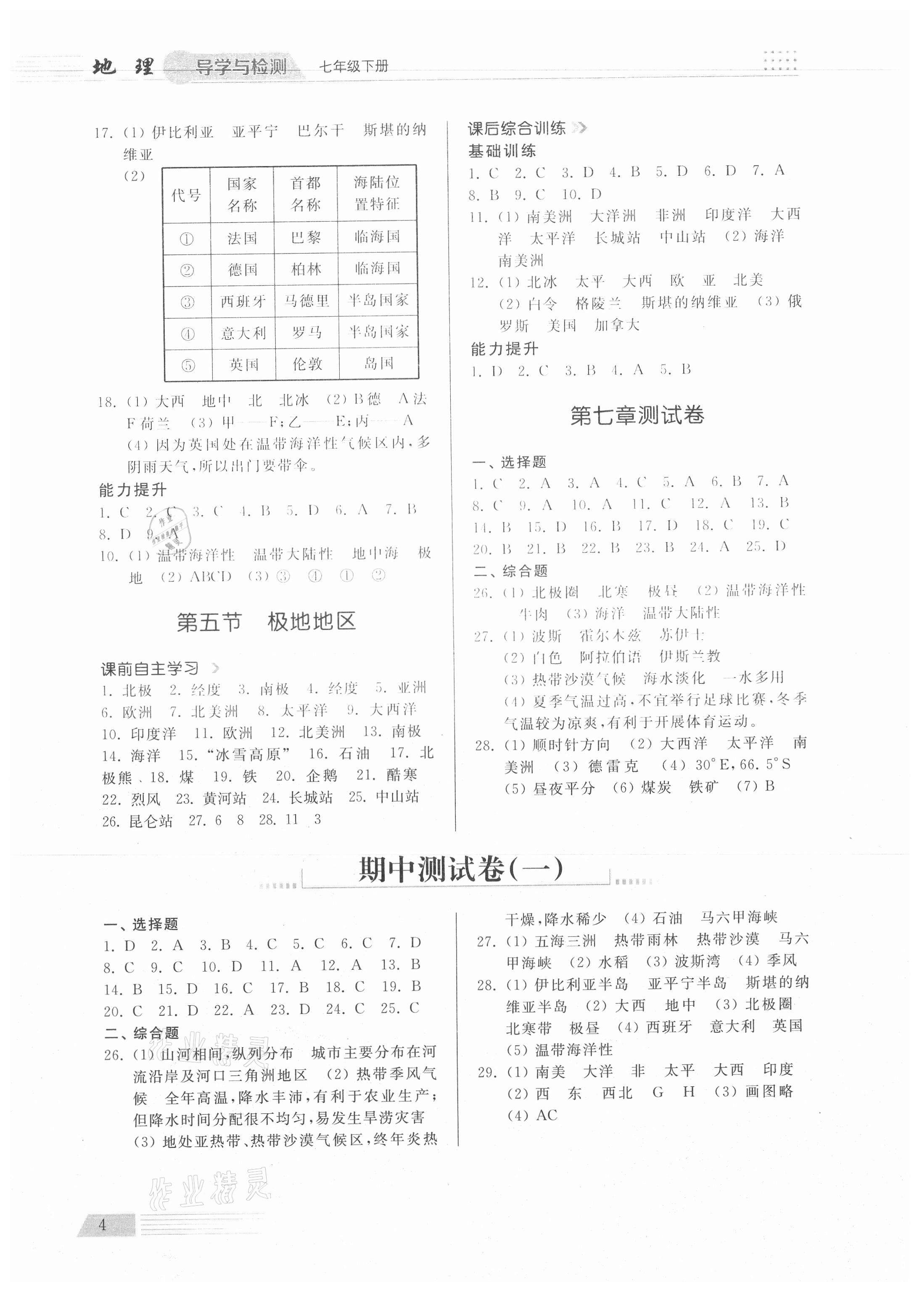 2021年導(dǎo)學(xué)與檢測(cè)七年級(jí)地理下冊(cè)商務(wù)星球版 參考答案第3頁(yè)