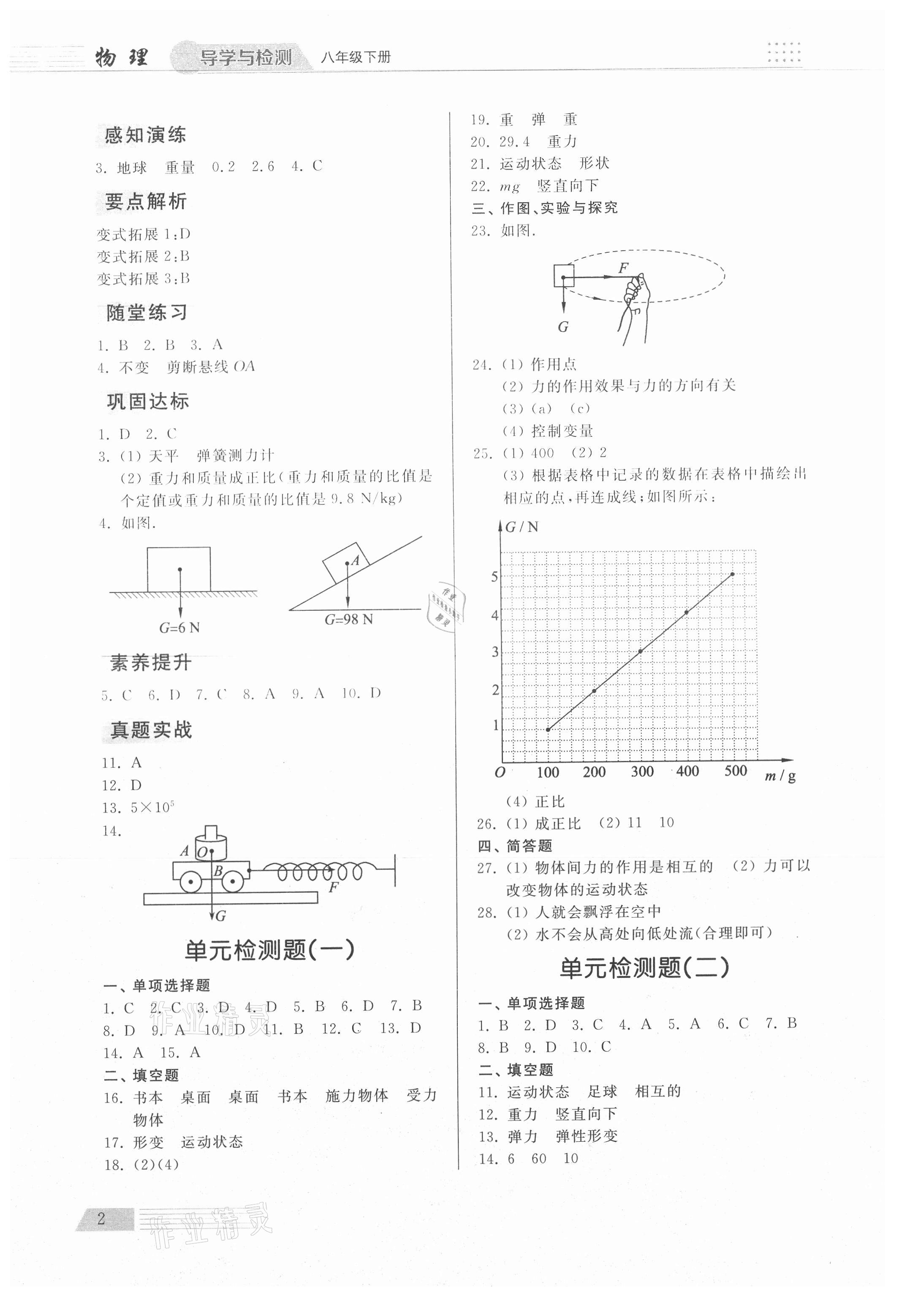 2021年导学与检测八年级物理下册人教版 参考答案第2页